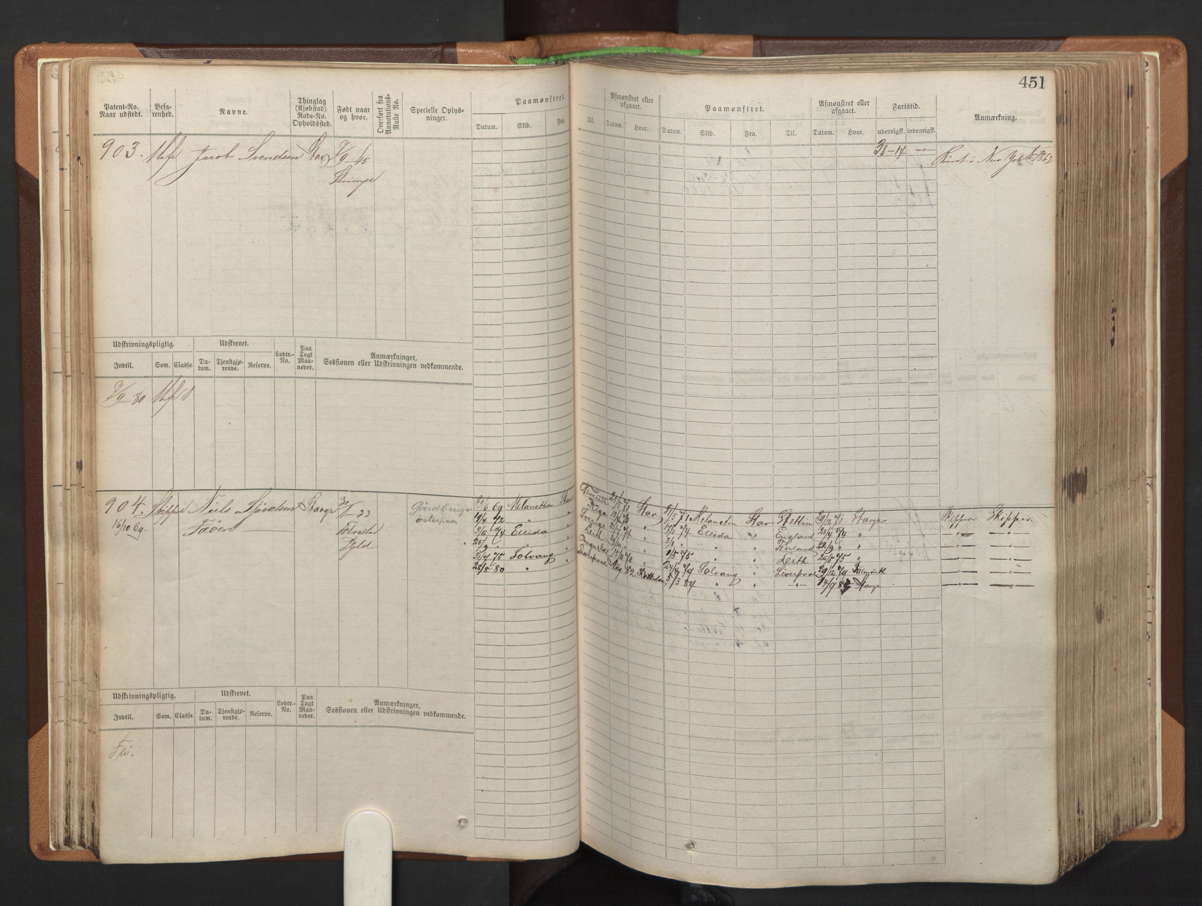 Stavanger sjømannskontor, AV/SAST-A-102006/F/Fb/Fbb/L0005: Sjøfartshovedrulle, patentnr. 793-1606 (del 2), 1869-1880, s. 60