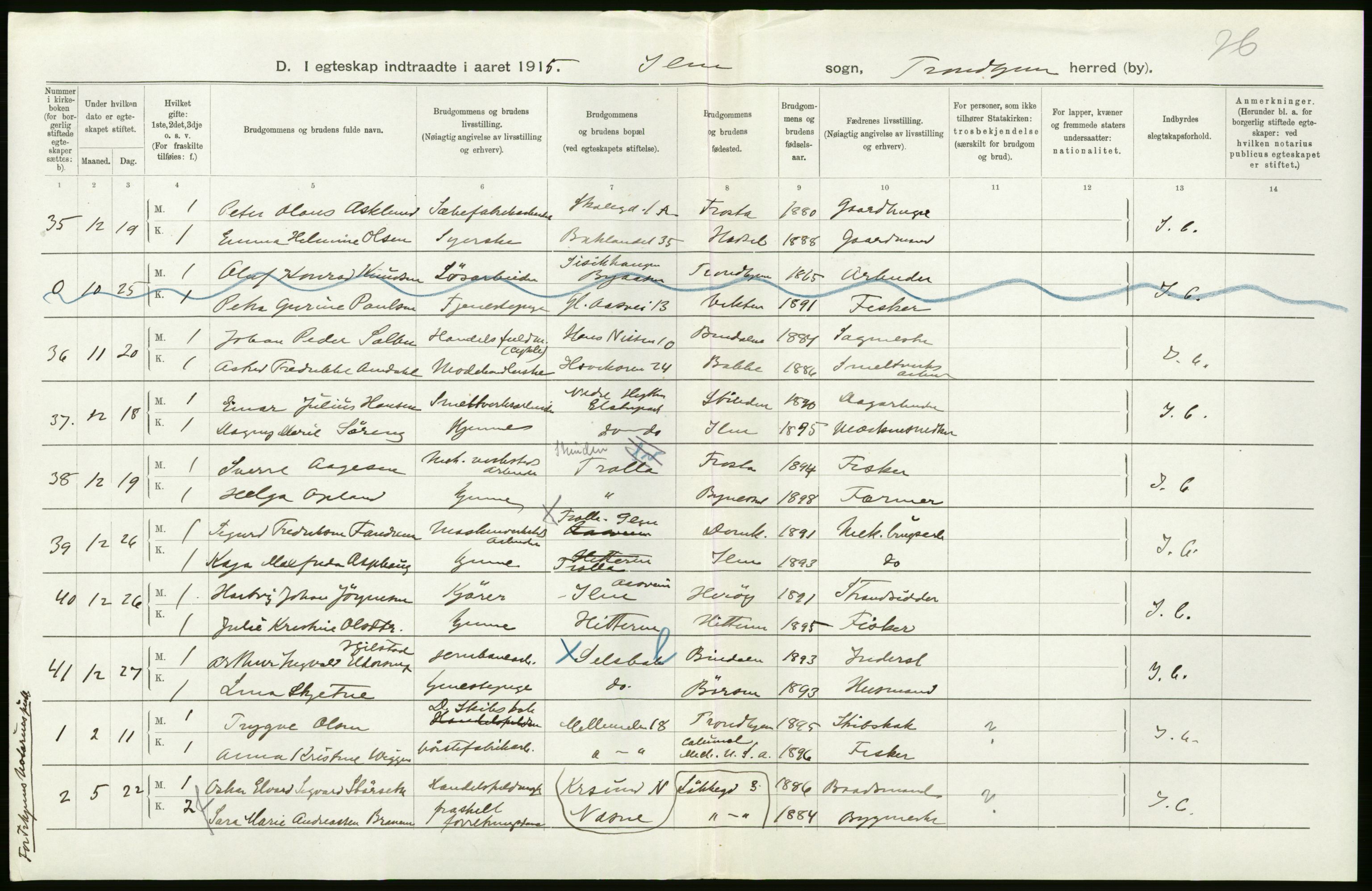 Statistisk sentralbyrå, Sosiodemografiske emner, Befolkning, AV/RA-S-2228/D/Df/Dfb/Dfbe/L0044: Trondhjem: Gifte, døde, dødfødte., 1915, s. 4