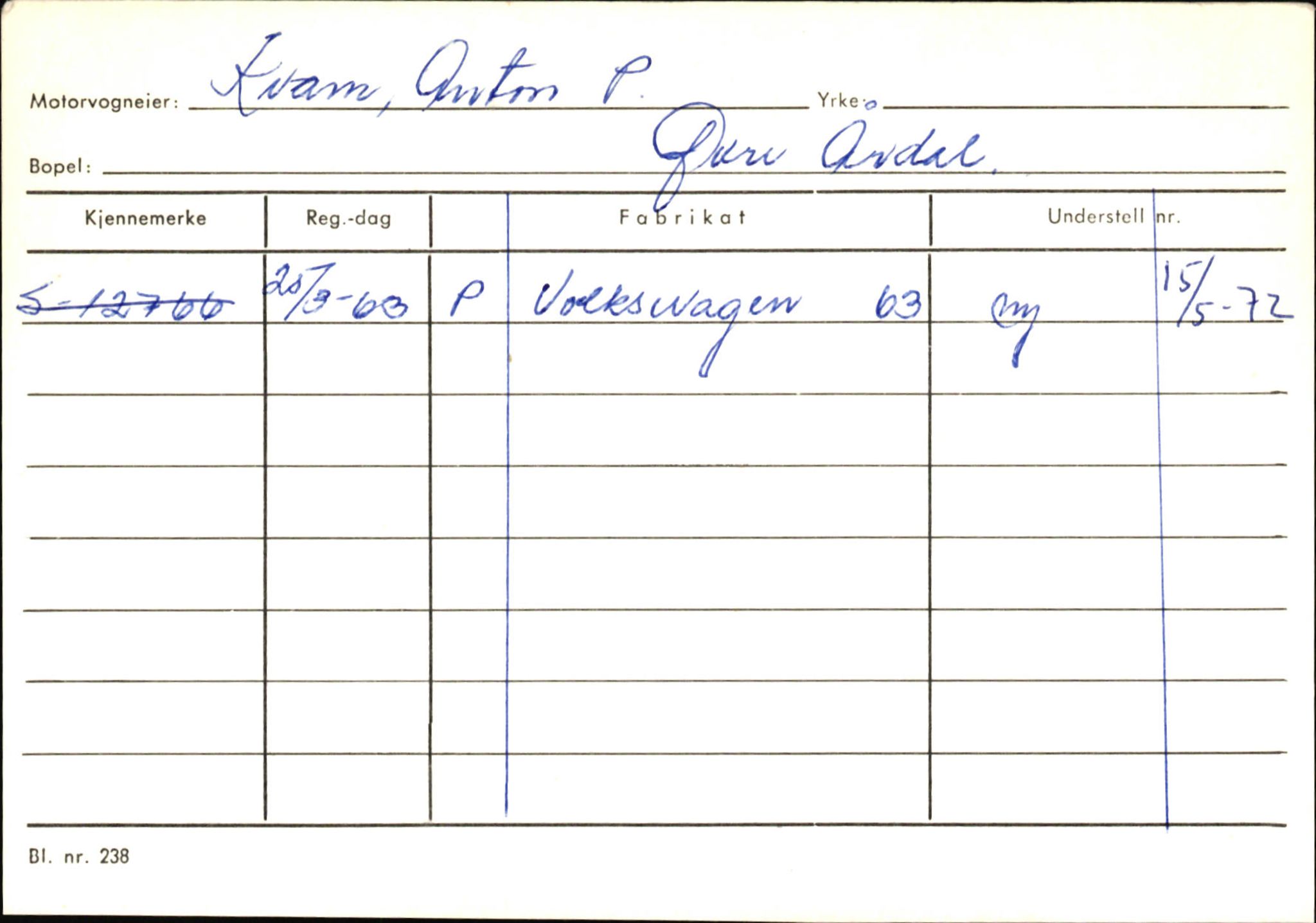 Statens vegvesen, Sogn og Fjordane vegkontor, AV/SAB-A-5301/4/F/L0145: Registerkort Vågsøy S-Å. Årdal I-P, 1945-1975, s. 1269