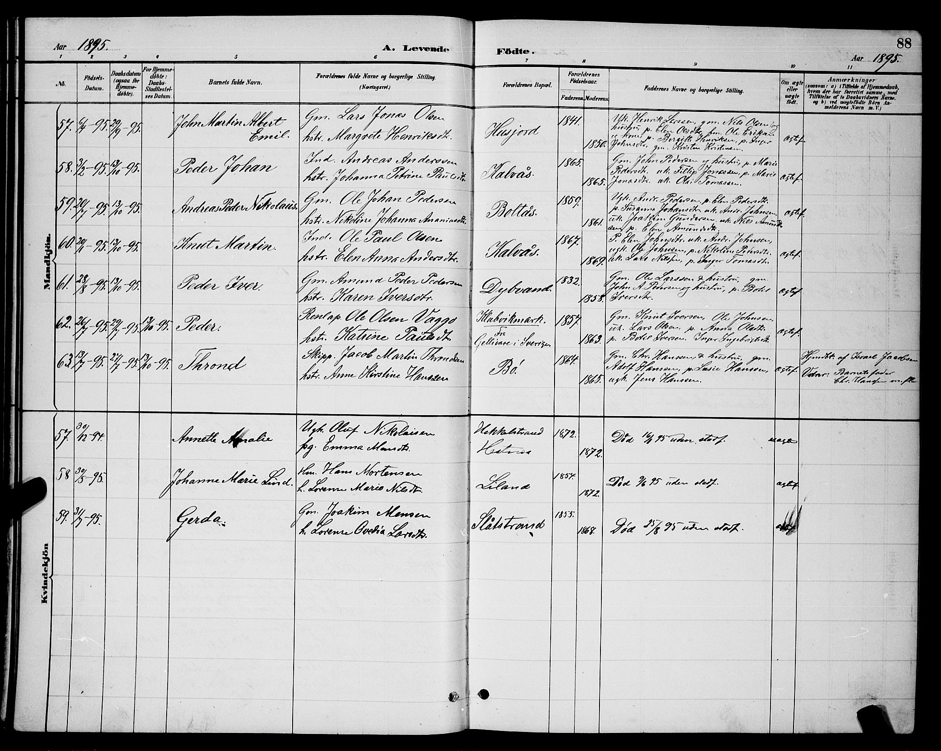 Ministerialprotokoller, klokkerbøker og fødselsregistre - Nordland, AV/SAT-A-1459/863/L0914: Klokkerbok nr. 863C04, 1886-1897, s. 88