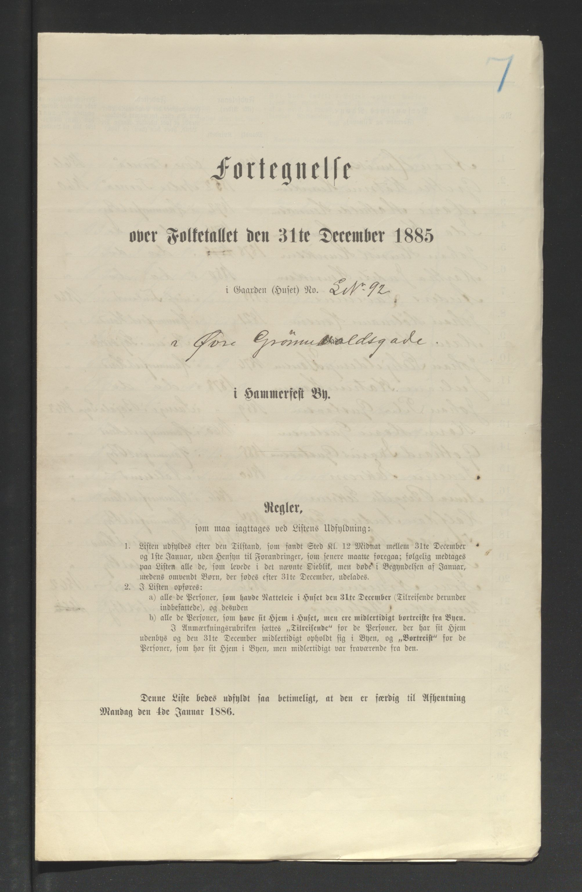 SATØ, Folketelling 1885 for 2001 Hammerfest kjøpstad, 1885, s. 7a