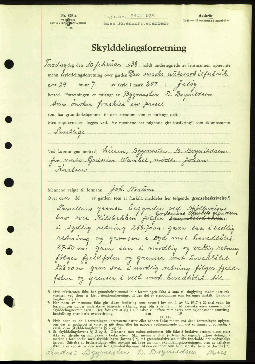 Moss sorenskriveri, SAO/A-10168: Pantebok nr. A4, 1938-1938, Dagboknr: 340/1938