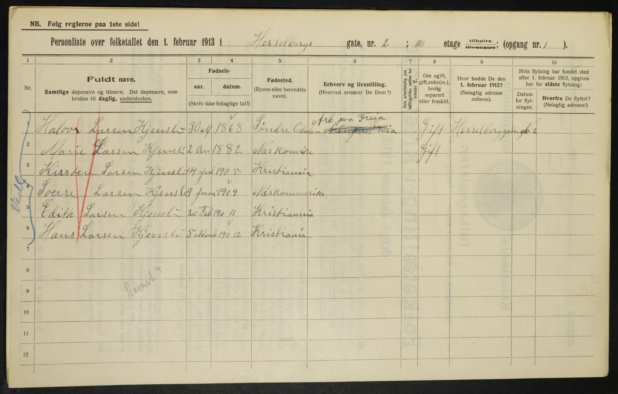 OBA, Kommunal folketelling 1.2.1913 for Kristiania, 1913, s. 39672
