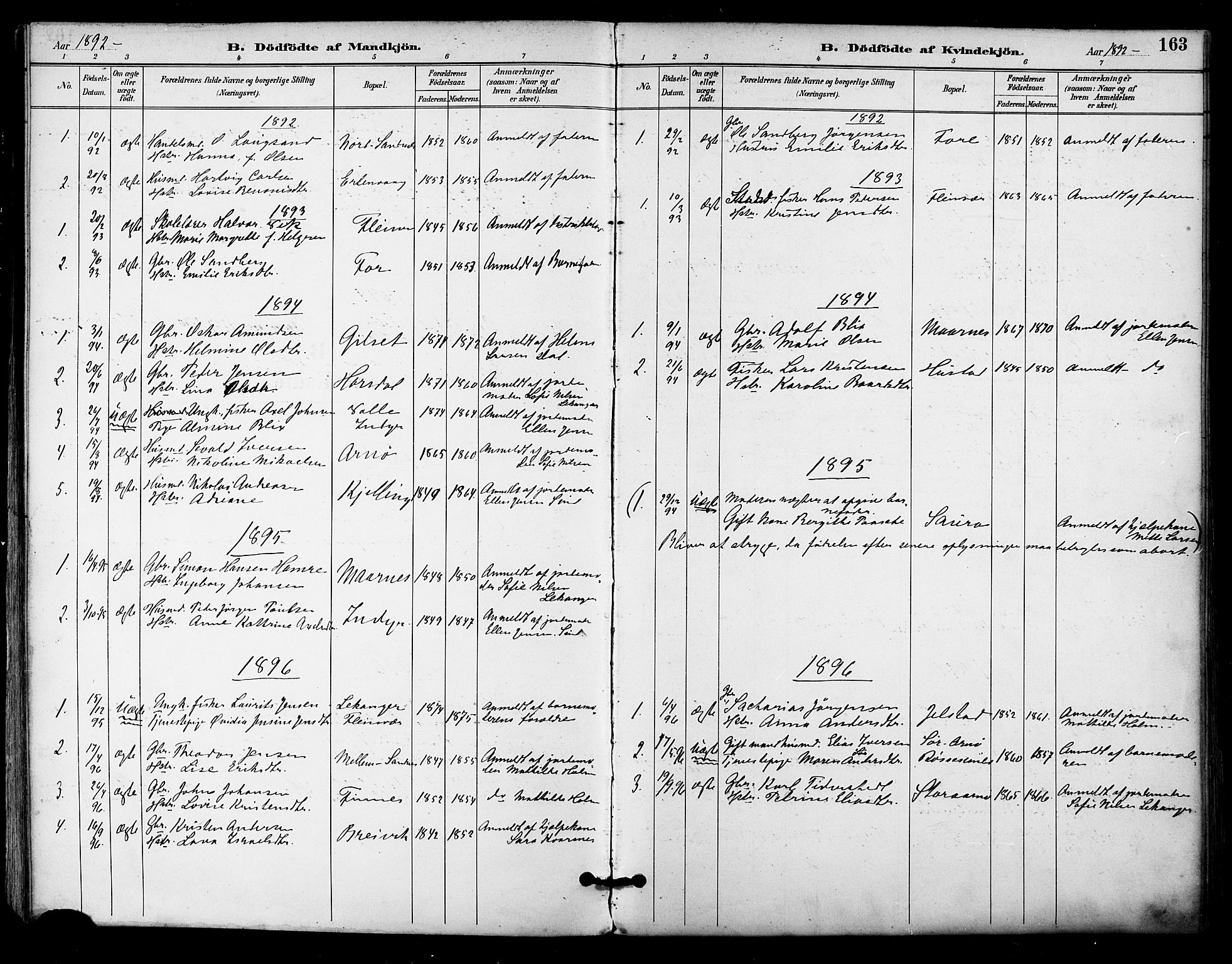 Ministerialprotokoller, klokkerbøker og fødselsregistre - Nordland, AV/SAT-A-1459/805/L0101: Ministerialbok nr. 805A07, 1892-1899, s. 163