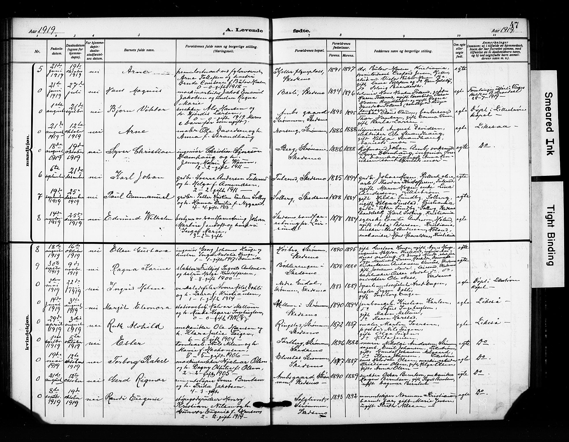 Skedsmo prestekontor Kirkebøker, AV/SAO-A-10033a/G/Ga/L0006: Klokkerbok nr. I 6, 1912-1926, s. 47