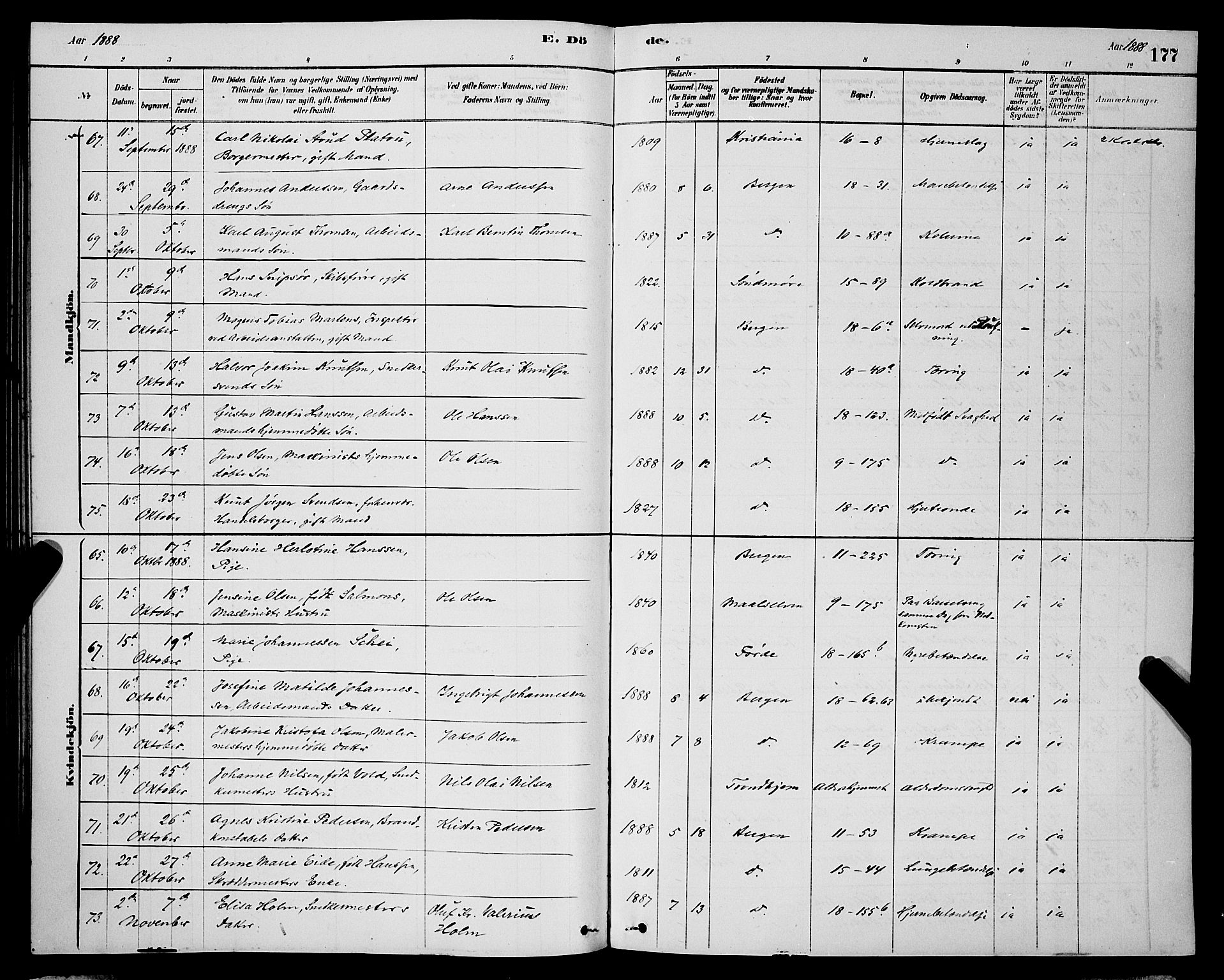 Domkirken sokneprestembete, AV/SAB-A-74801/H/Hab/L0041: Klokkerbok nr. E 5, 1878-1900, s. 177