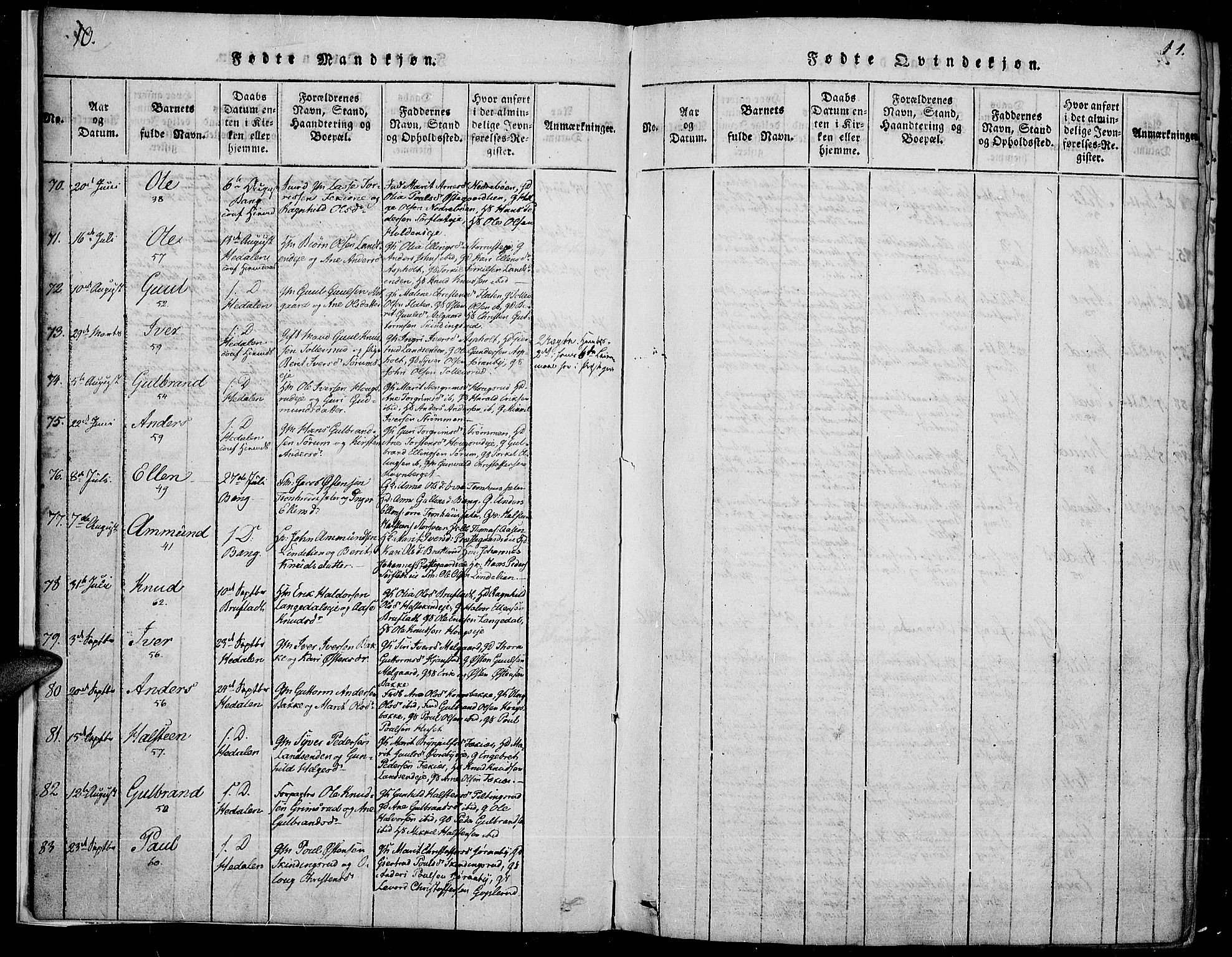 Sør-Aurdal prestekontor, SAH/PREST-128/H/Ha/Haa/L0003: Ministerialbok nr. 3, 1825-1840, s. 10-11