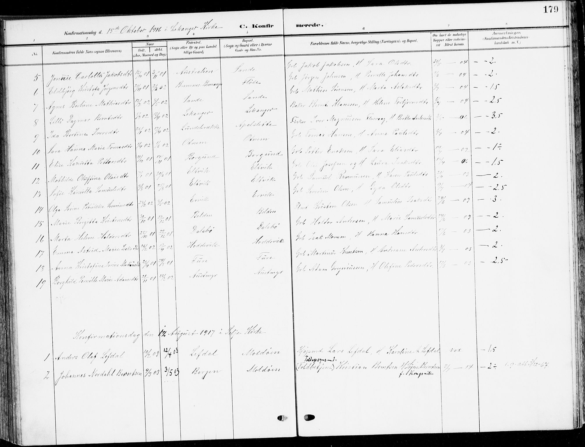 Selje sokneprestembete, AV/SAB-A-99938/H/Ha/Haa/Haab: Ministerialbok nr. B 3, 1908-1923, s. 179