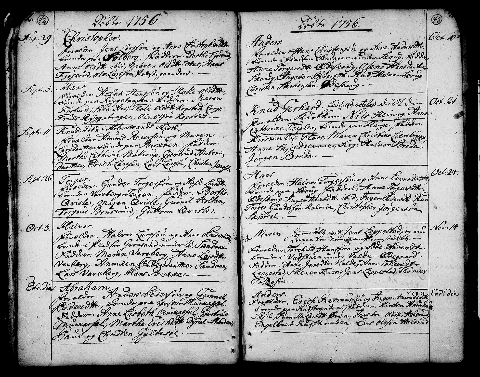 Sande Kirkebøker, SAKO/A-53/F/Fa/L0001: Ministerialbok nr. 1, 1753-1803, s. 42-43