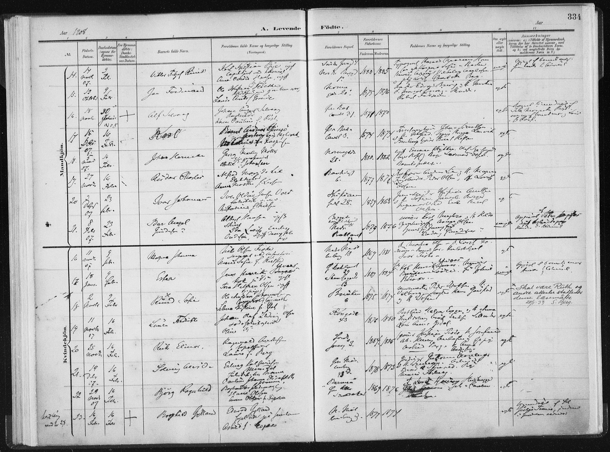Ministerialprotokoller, klokkerbøker og fødselsregistre - Sør-Trøndelag, SAT/A-1456/604/L0200: Ministerialbok nr. 604A20II, 1901-1908, s. 334