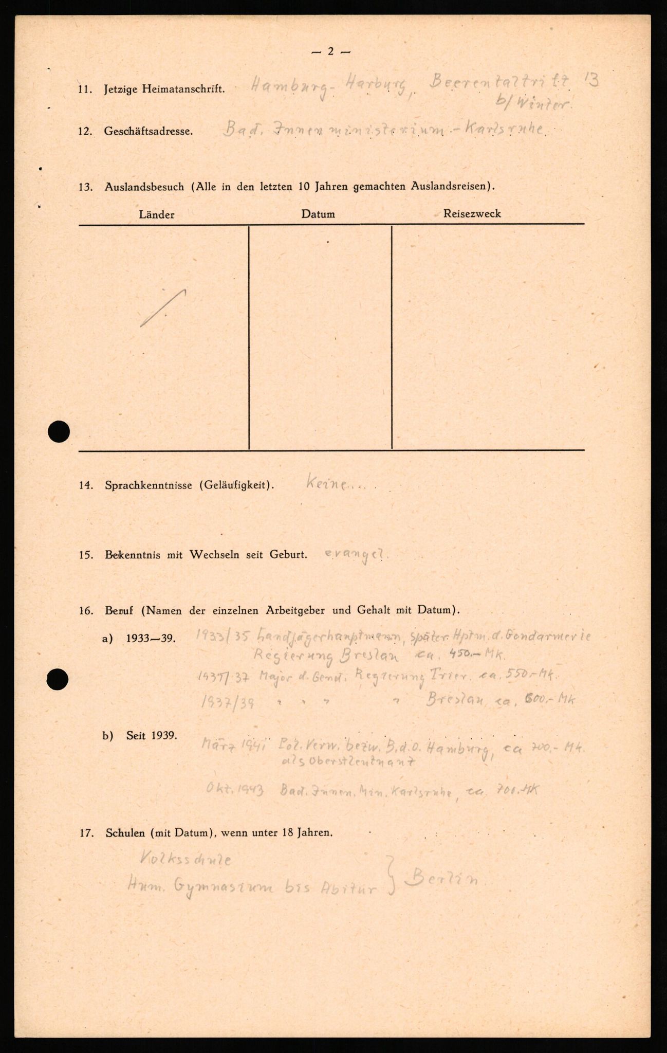 Forsvaret, Forsvarets overkommando II, AV/RA-RAFA-3915/D/Db/L0030: CI Questionaires. Tyske okkupasjonsstyrker i Norge. Tyskere., 1945-1946, s. 263