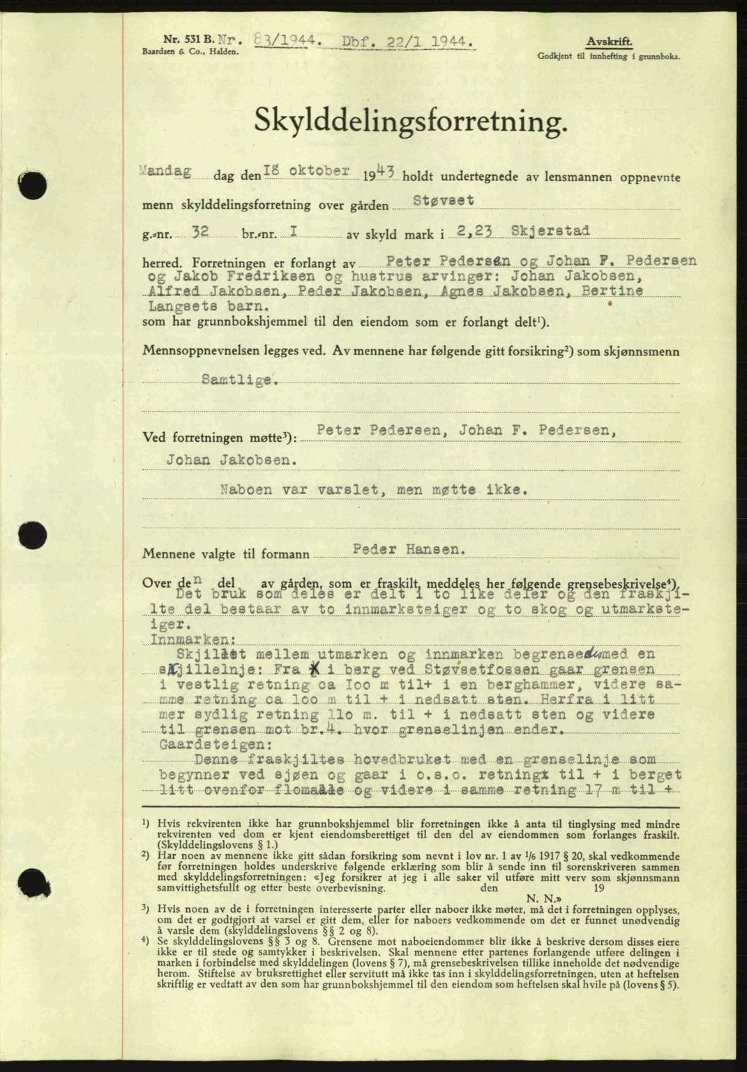 Salten sorenskriveri, SAT/A-4578/1/2/2C: Pantebok nr. A14-15, 1943-1945, Dagboknr: 83/1944