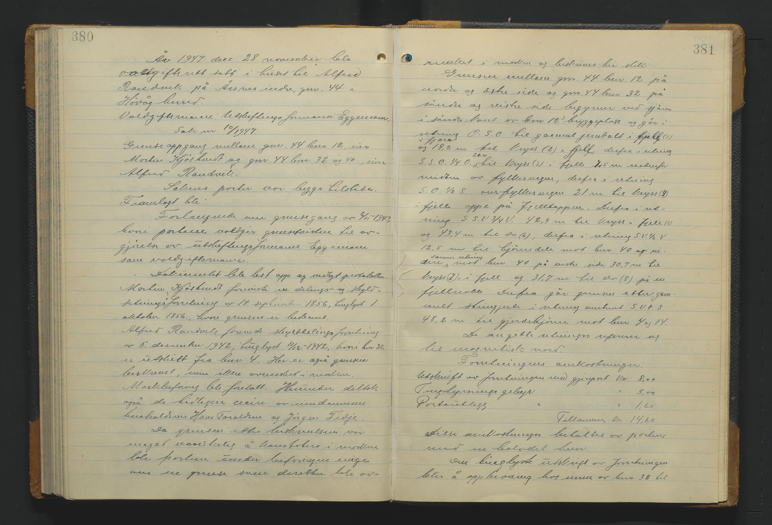Utskiftningsformannen i Nedenes amt, AV/SAK-1541-0002/F/Fa/Fac/L0008: Jordskifteprotokoll med register, Sand domssokn nr 10, 1935-1948, s. 380-381