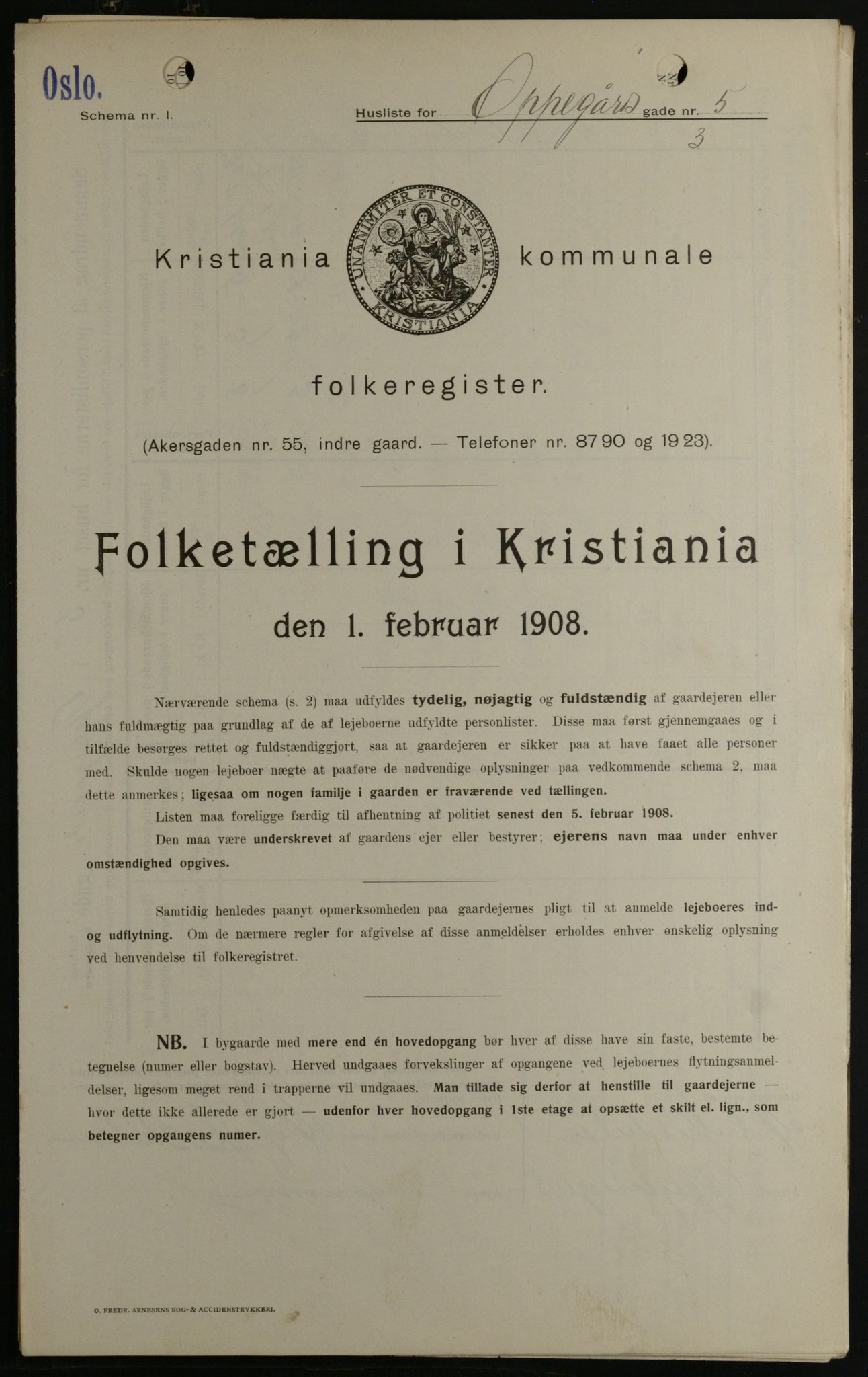 OBA, Kommunal folketelling 1.2.1908 for Kristiania kjøpstad, 1908, s. 67855