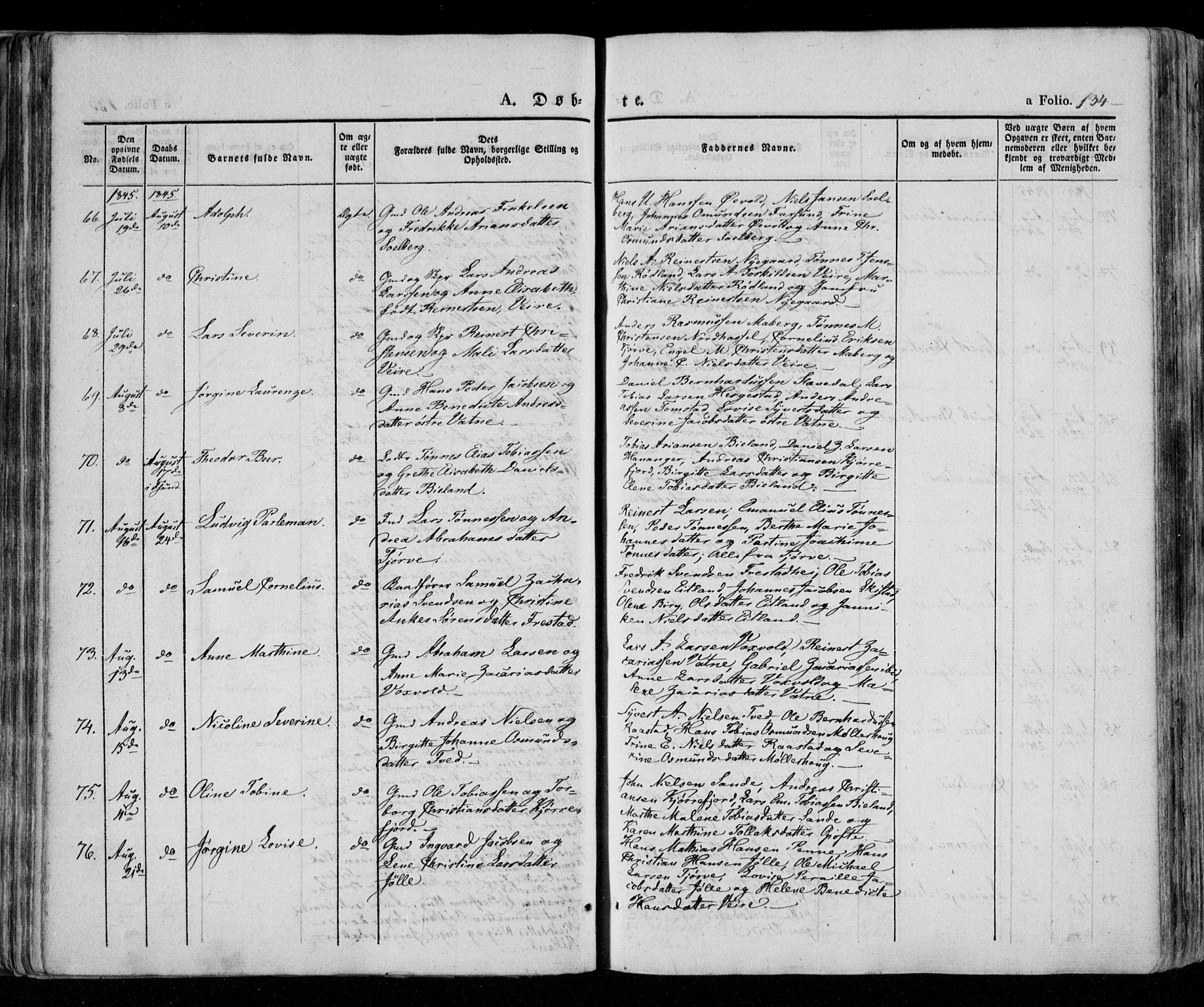 Lista sokneprestkontor, AV/SAK-1111-0027/F/Fa/L0009: Ministerialbok nr. A 9, 1835-1846, s. 134