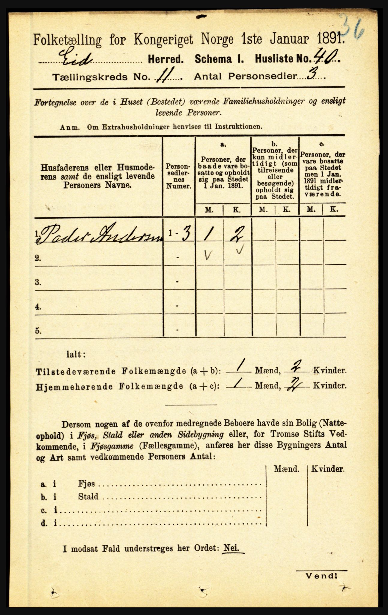 RA, Folketelling 1891 for 1443 Eid herred, 1891, s. 3605