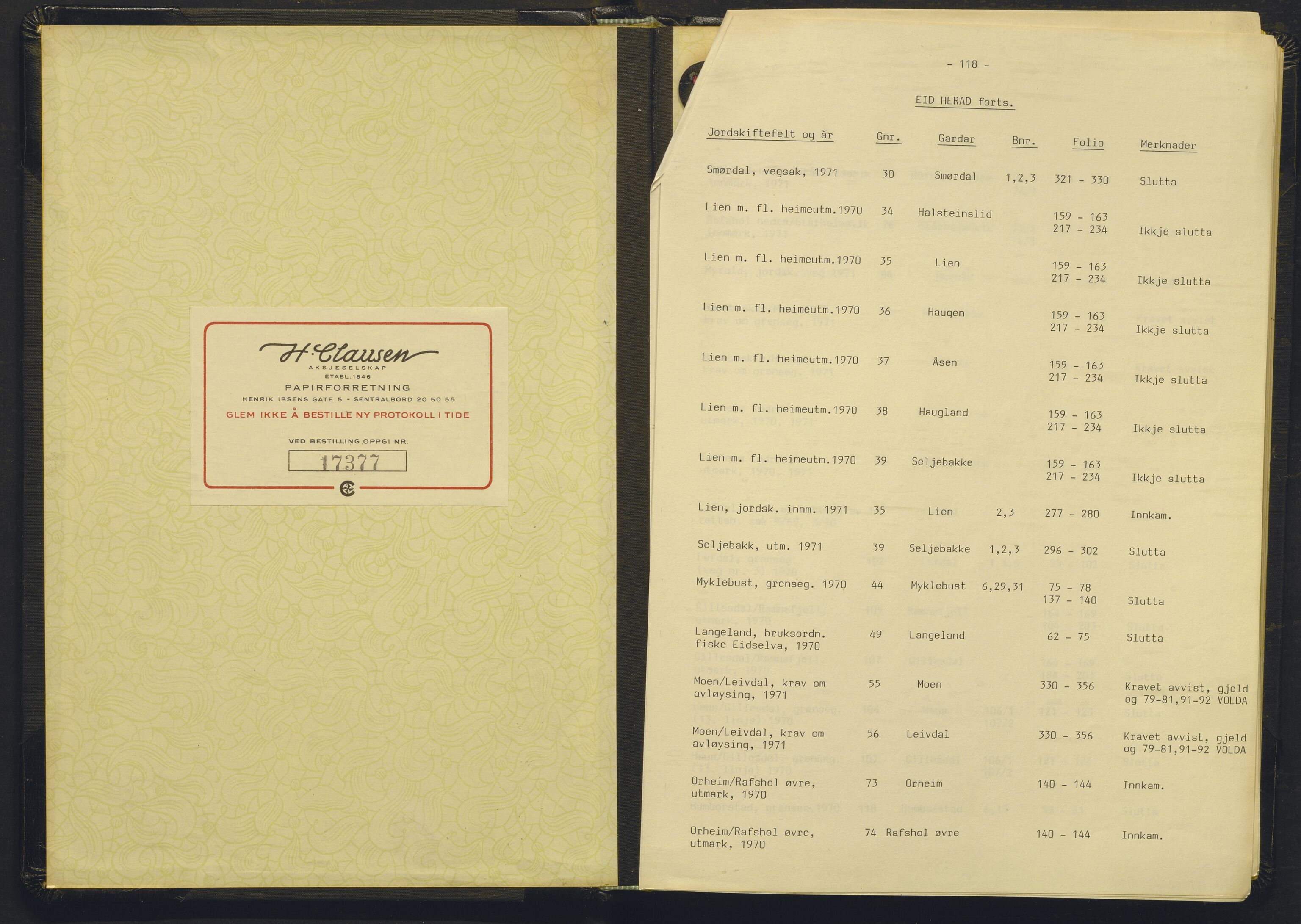 Sogn og Fjordane jordskiftedøme - II Ytre Nord- og Sunnfjord jordskiftedistrikt, AV/SAB-A-6101/A/Aa/L0021b: Forhandlingsprotokoll, 1969-1971