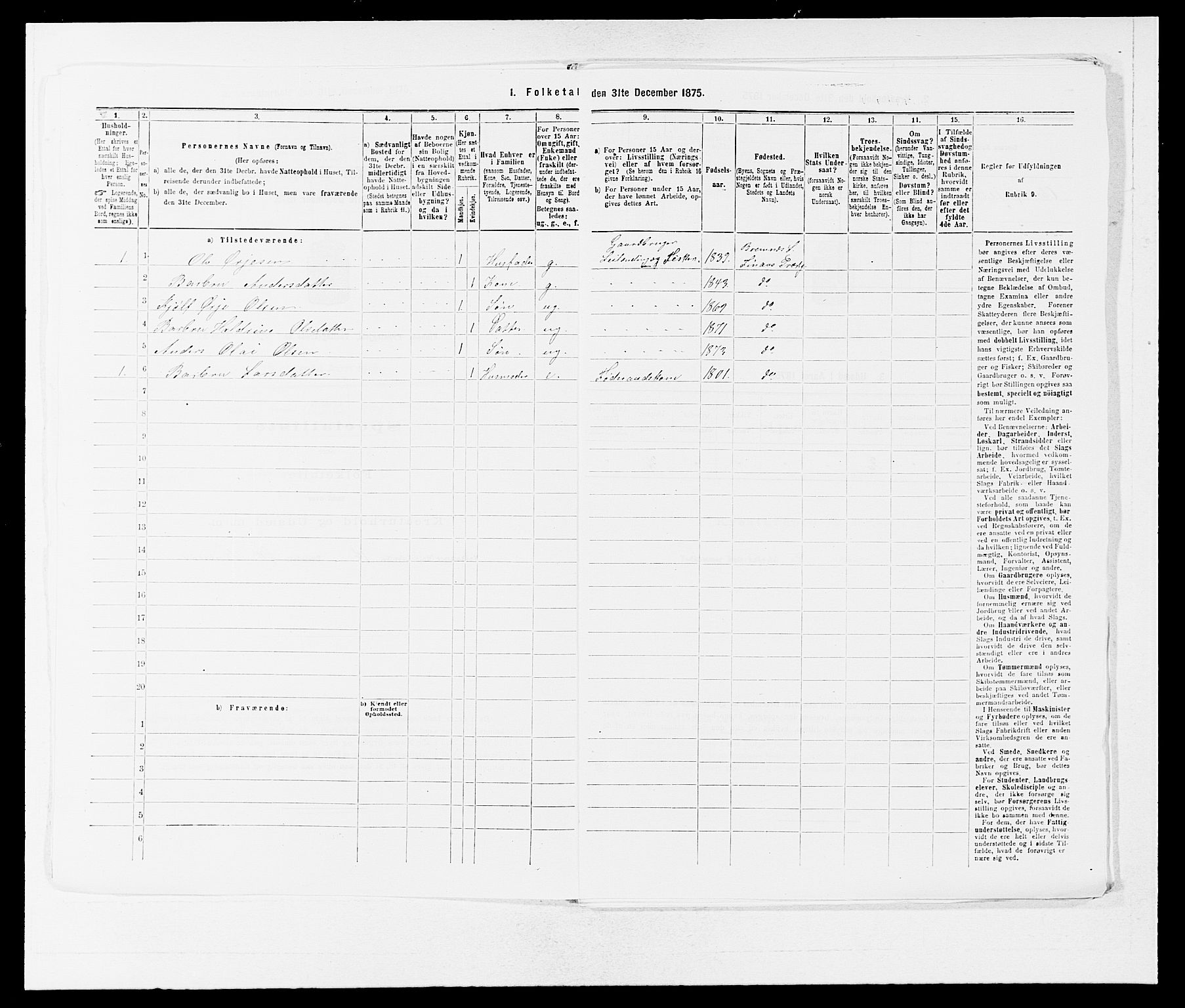 SAB, Folketelling 1875 for 1218P Finnås prestegjeld, 1875, s. 1429