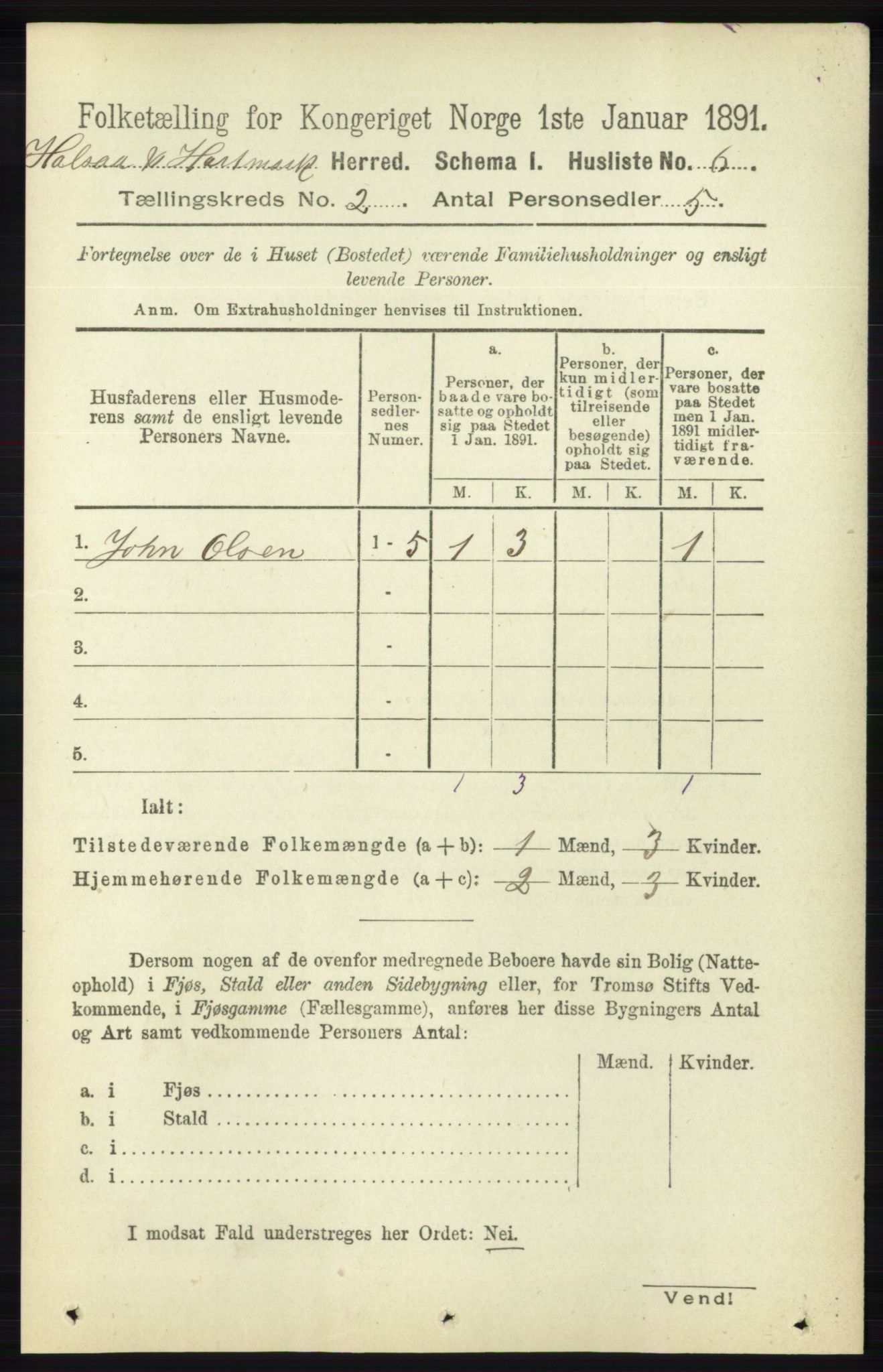 RA, Folketelling 1891 for 1019 Halse og Harkmark herred, 1891, s. 461