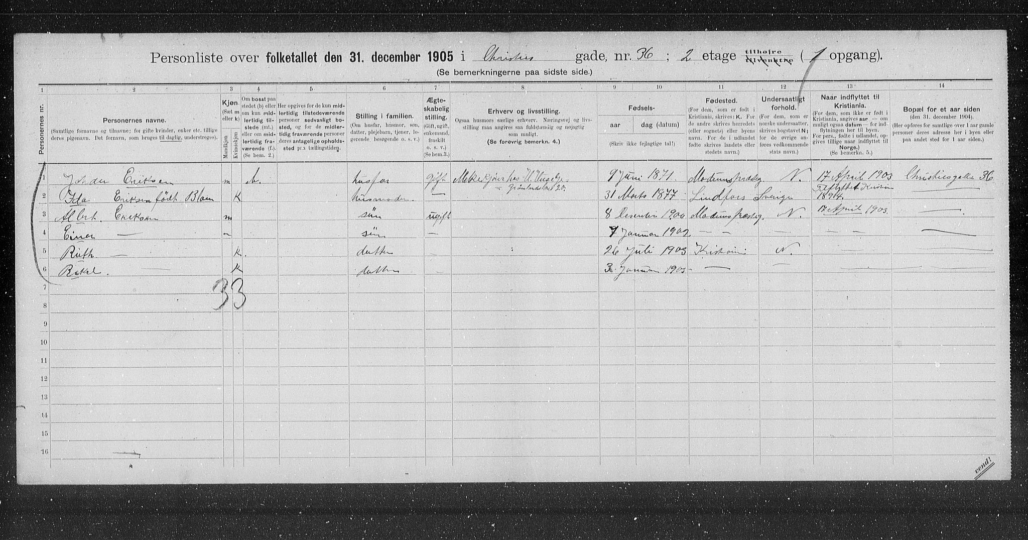 OBA, Kommunal folketelling 31.12.1905 for Kristiania kjøpstad, 1905, s. 6649
