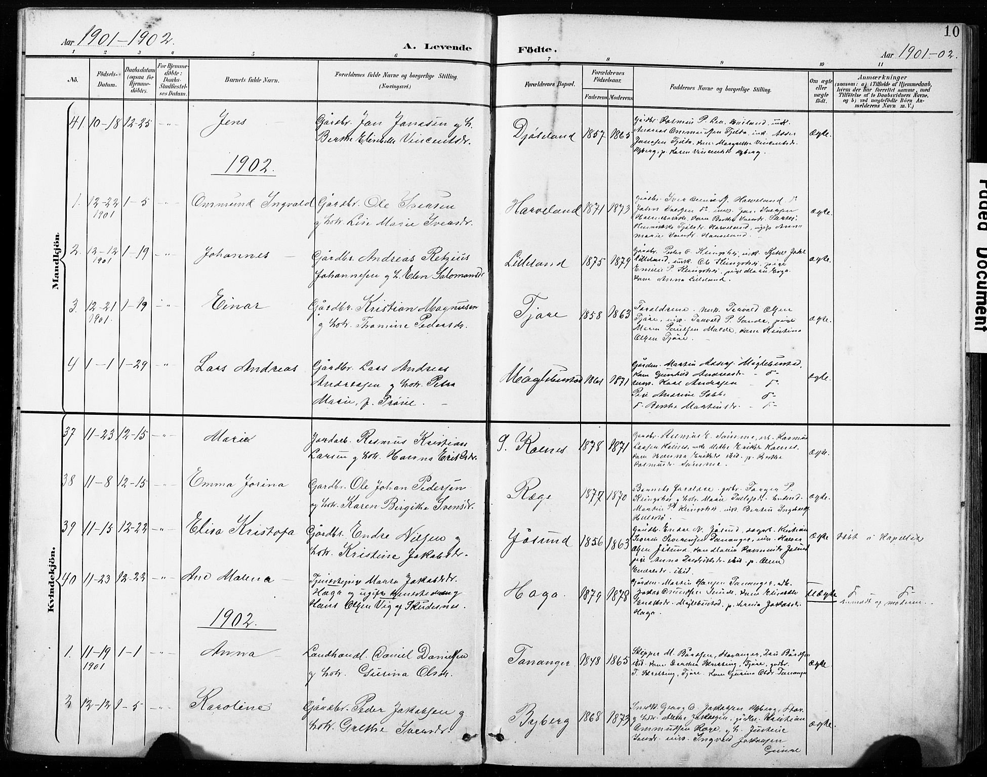 Håland sokneprestkontor, AV/SAST-A-101802/001/30BA/L0013: Ministerialbok nr. A 12, 1901-1913, s. 10