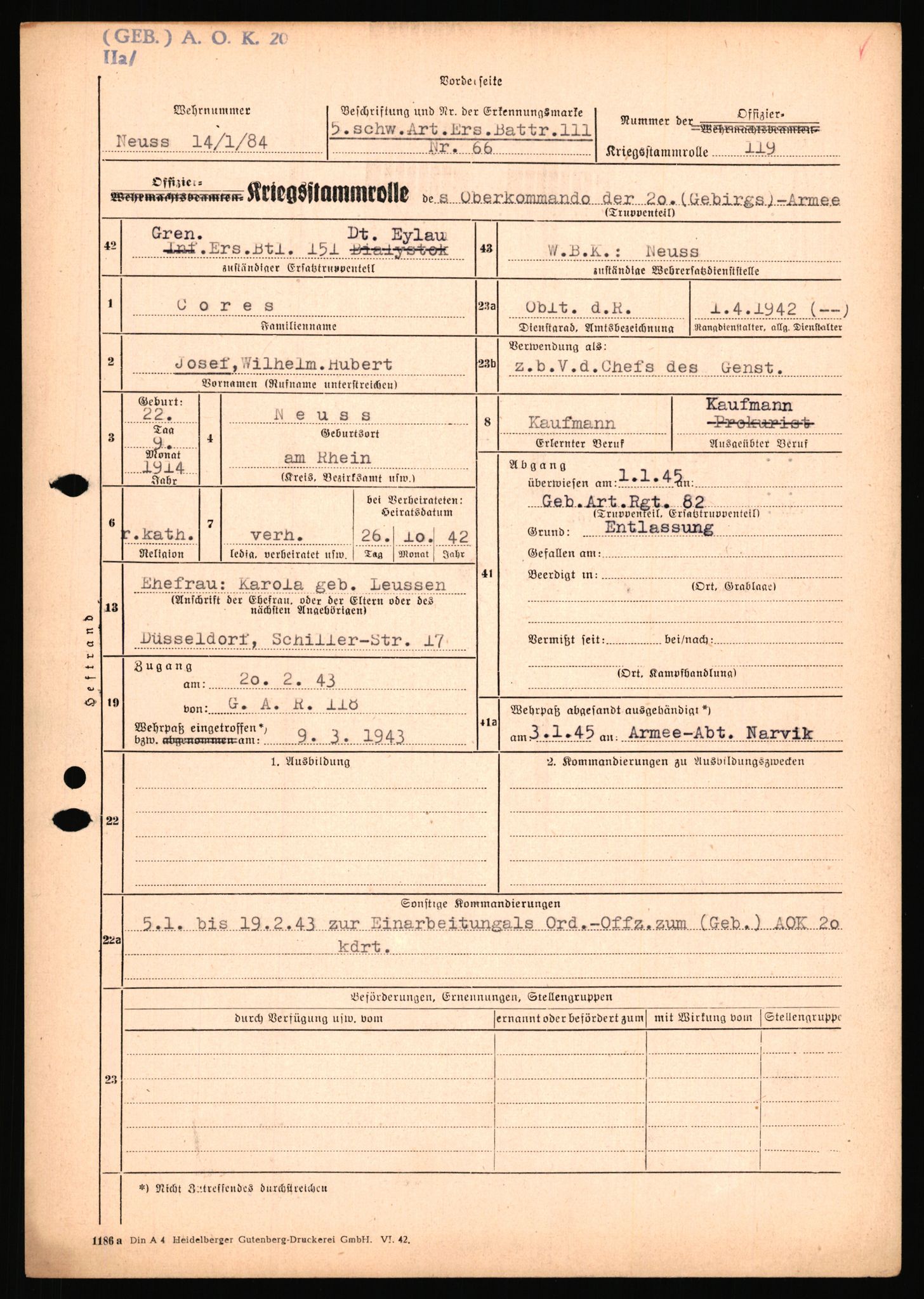 Forsvarets Overkommando. 2 kontor. Arkiv 11.4. Spredte tyske arkivsaker, AV/RA-RAFA-7031/D/Dar/Dara/L0018: Personalbøker, 1940-1945, s. 312