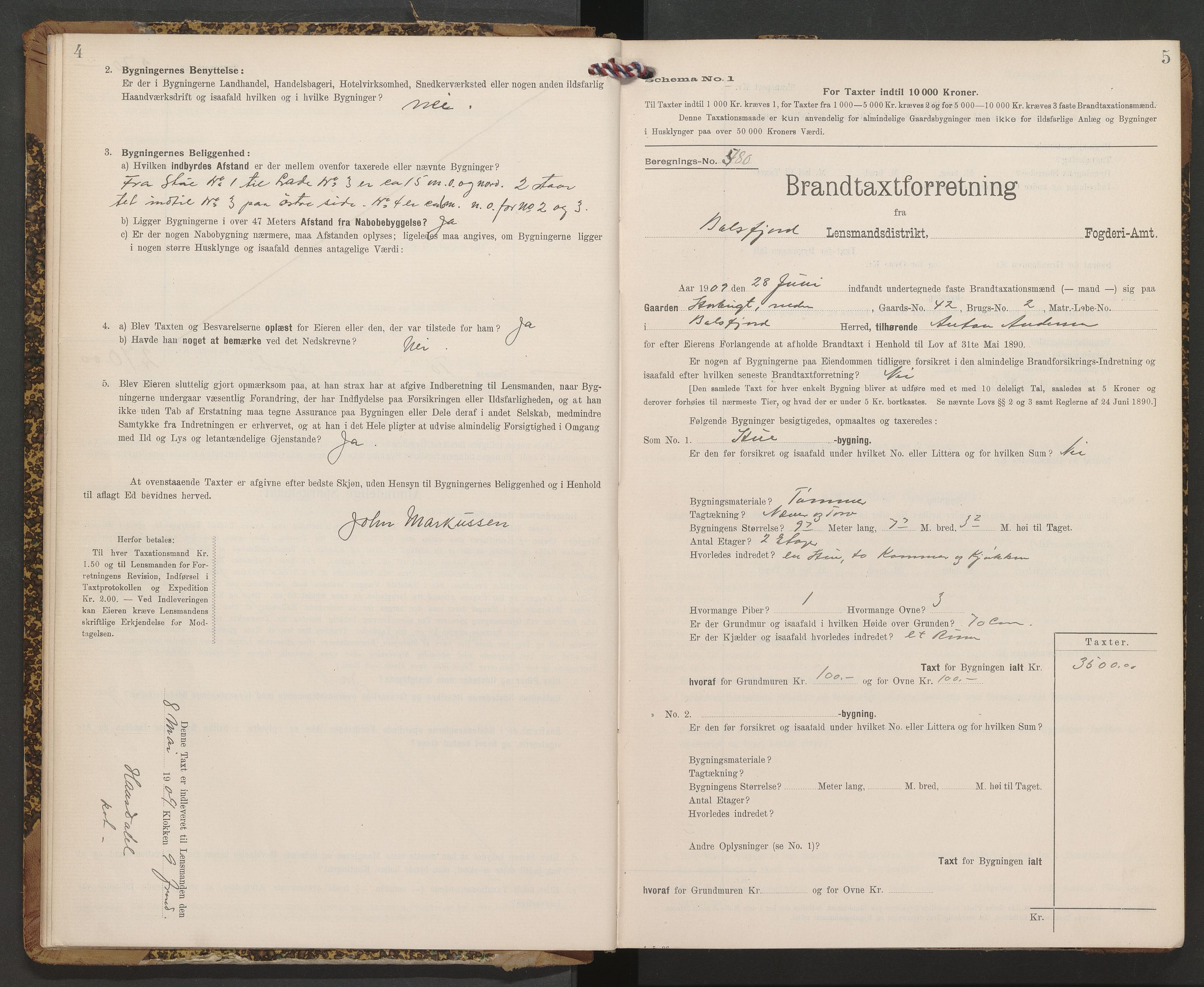 Lensmannen i Balsfjord, AV/SATØ-S-0085/Hf/Hfb/L0175: Branntakstprotokoller 1873-1962. Med register, 1909-1912