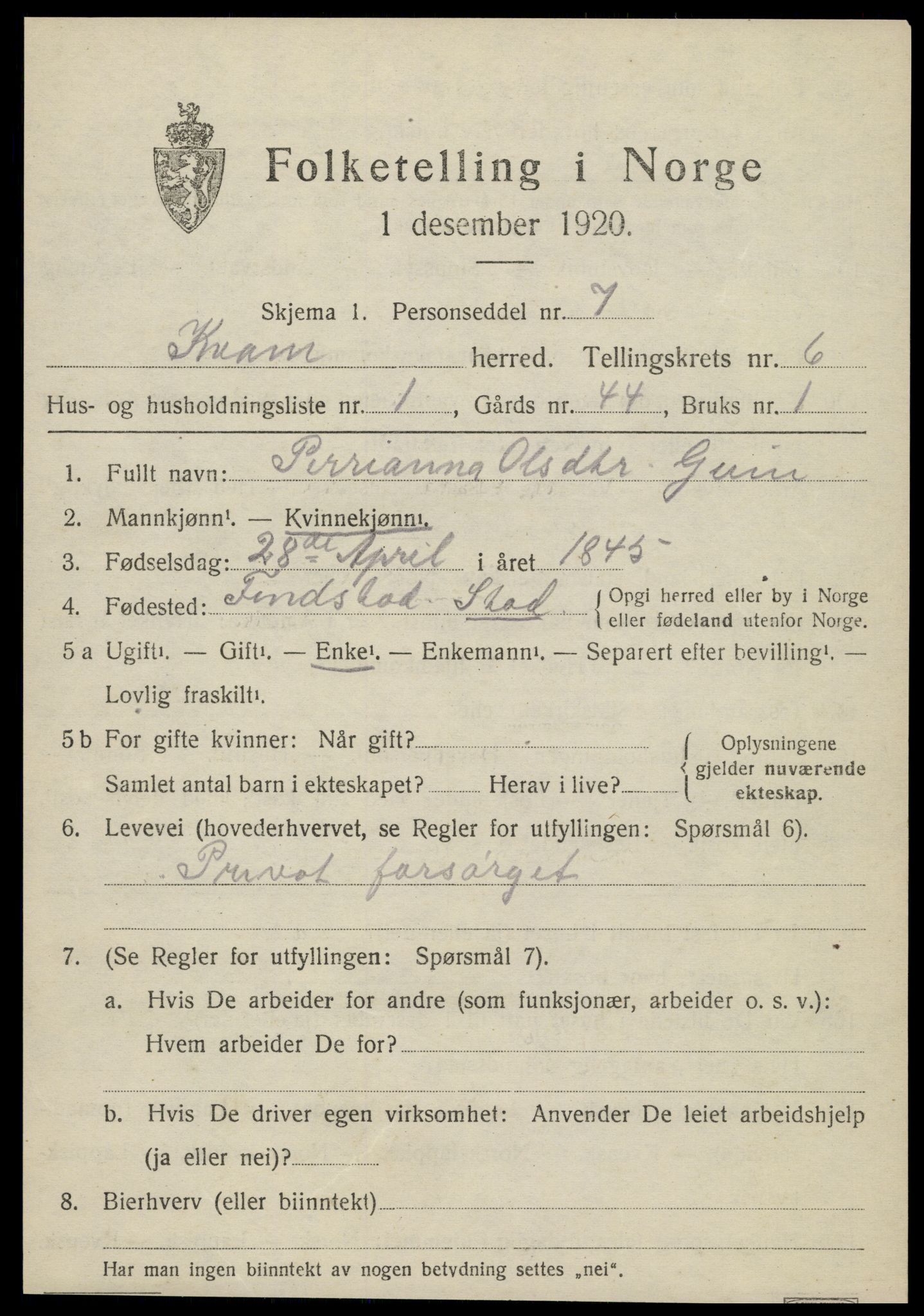 SAT, Folketelling 1920 for 1735 Kvam herred, 1920, s. 1595