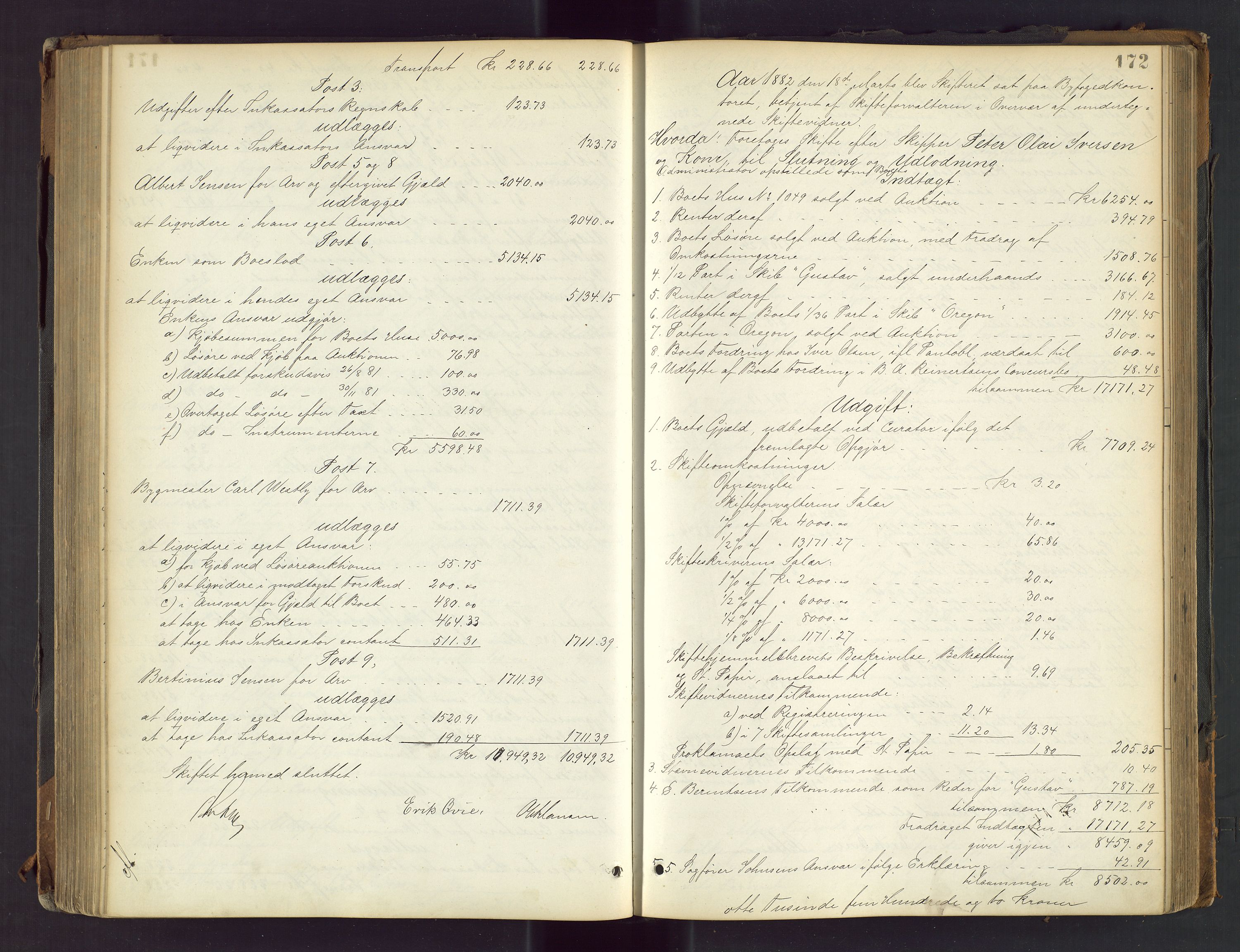 Stavanger byfogd, AV/SAST-A-101408/001/5/50/503BD/L0003: Skifteutlodningsprotokoll, 1878-1885, s. 172