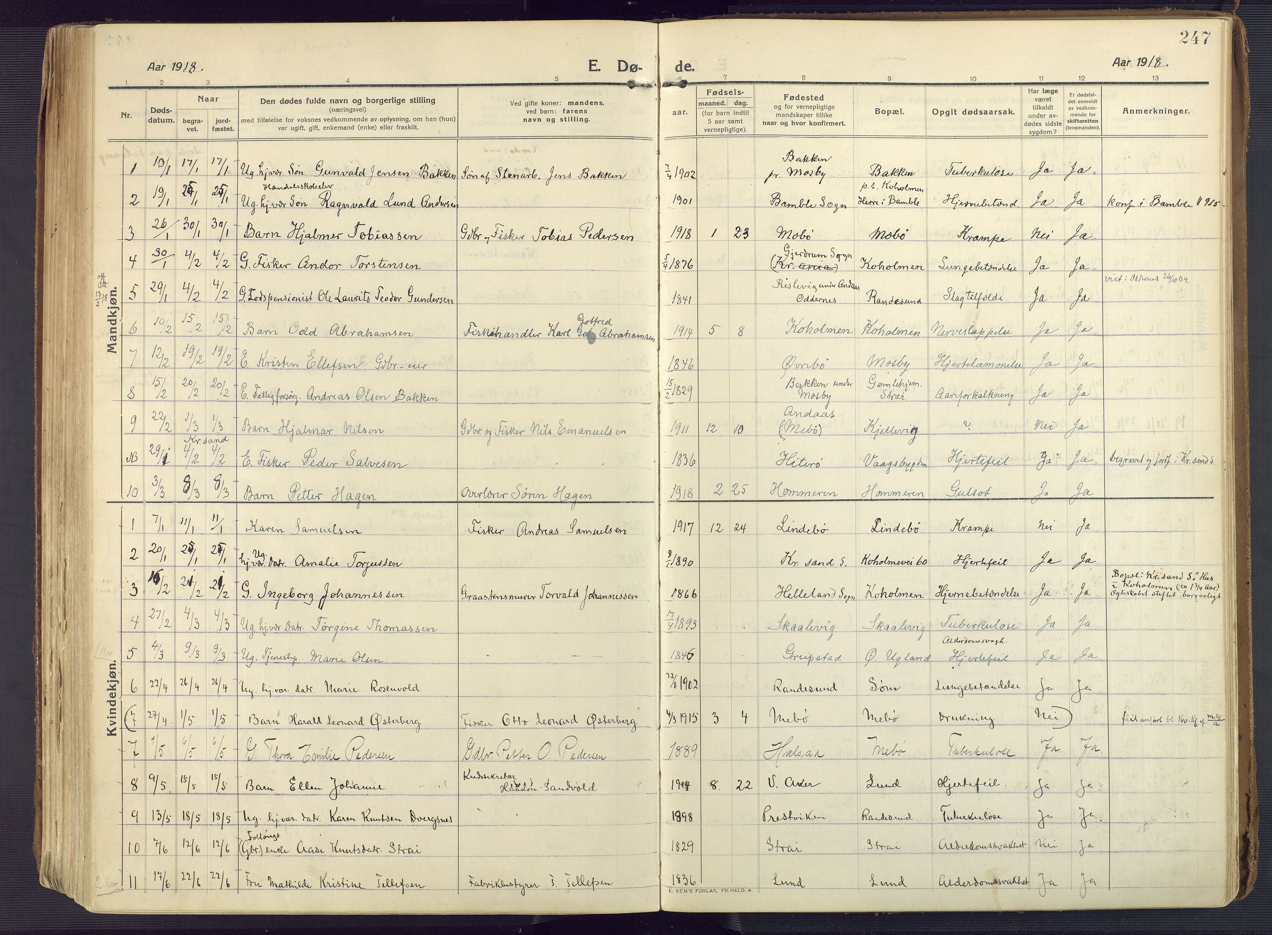 Oddernes sokneprestkontor, SAK/1111-0033/F/Fa/Faa/L0012: Ministerialbok nr. A 12, 1912-1925, s. 247