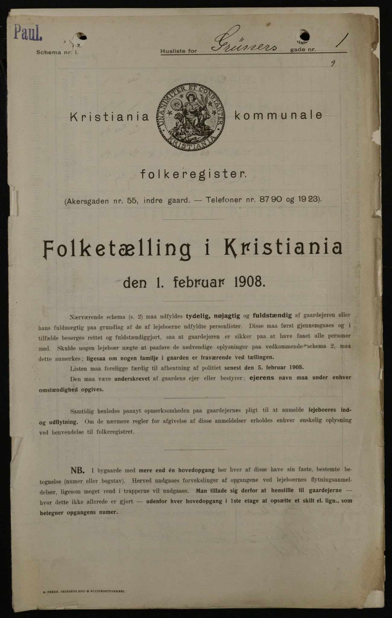 OBA, Kommunal folketelling 1.2.1908 for Kristiania kjøpstad, 1908, s. 27569