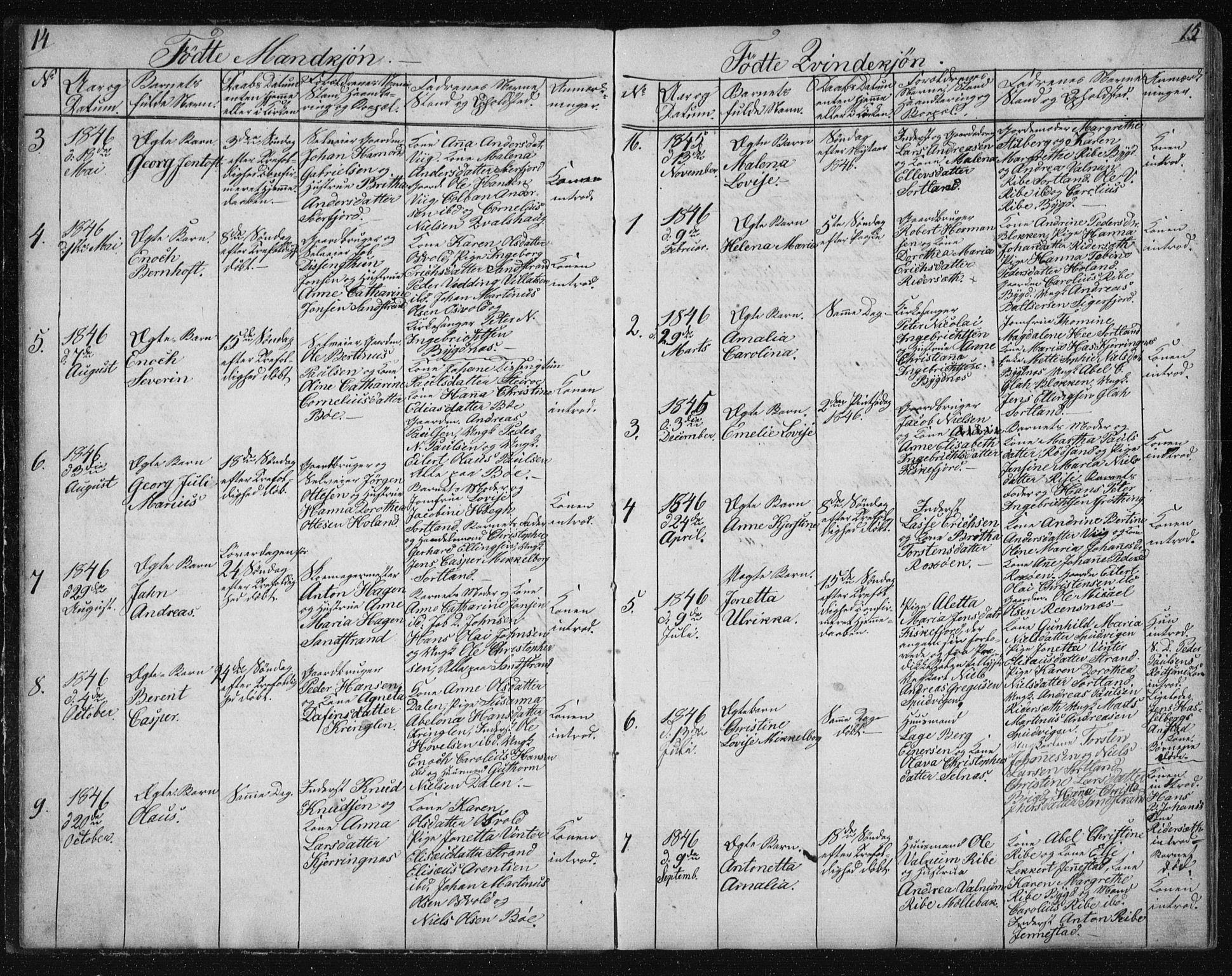 Ministerialprotokoller, klokkerbøker og fødselsregistre - Nordland, SAT/A-1459/895/L1379: Klokkerbok nr. 895C01, 1842-1858, s. 14-15