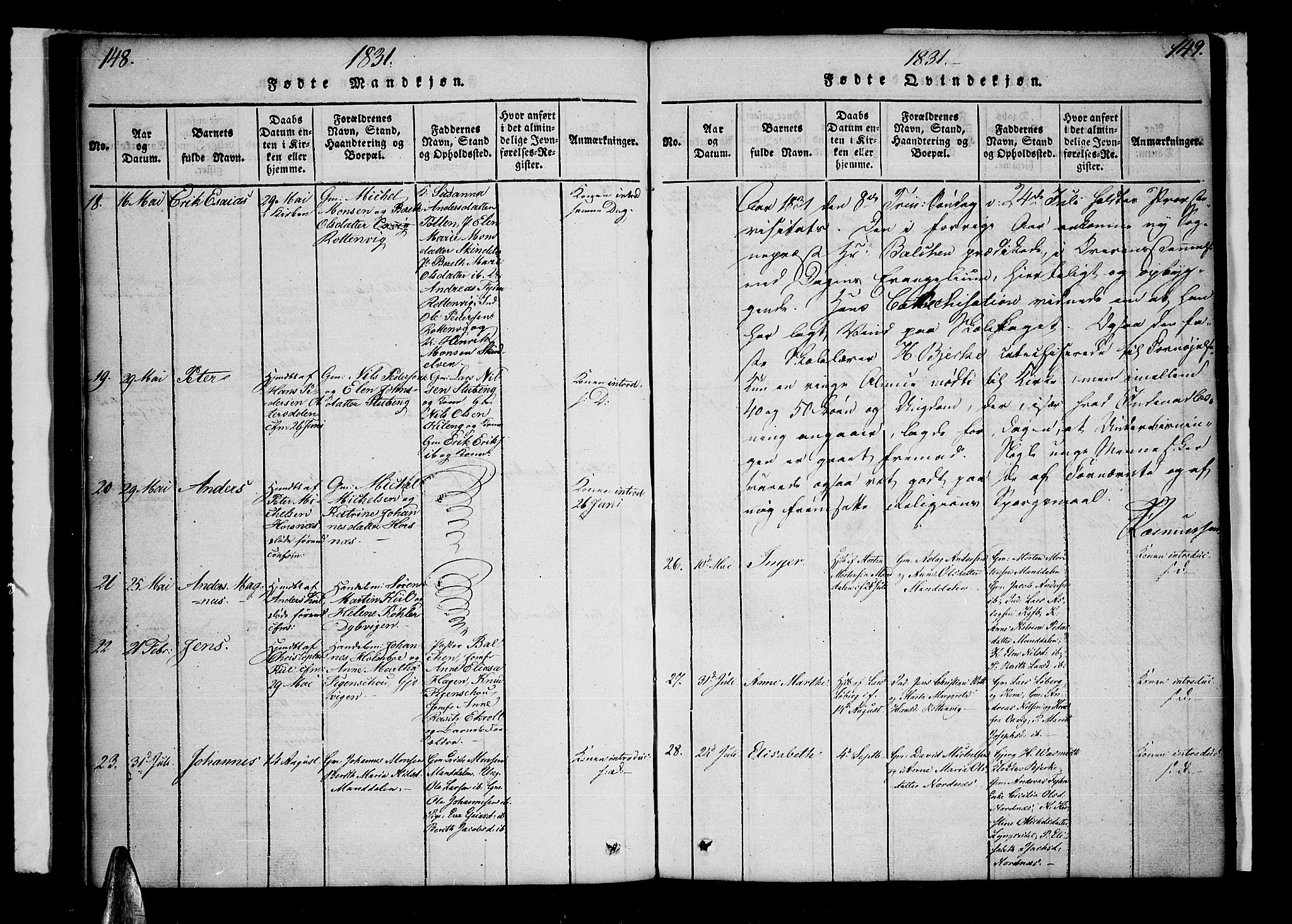Lyngen sokneprestembete, AV/SATØ-S-1289/H/He/Hea/L0003kirke: Ministerialbok nr. 3, 1822-1838, s. 148-149