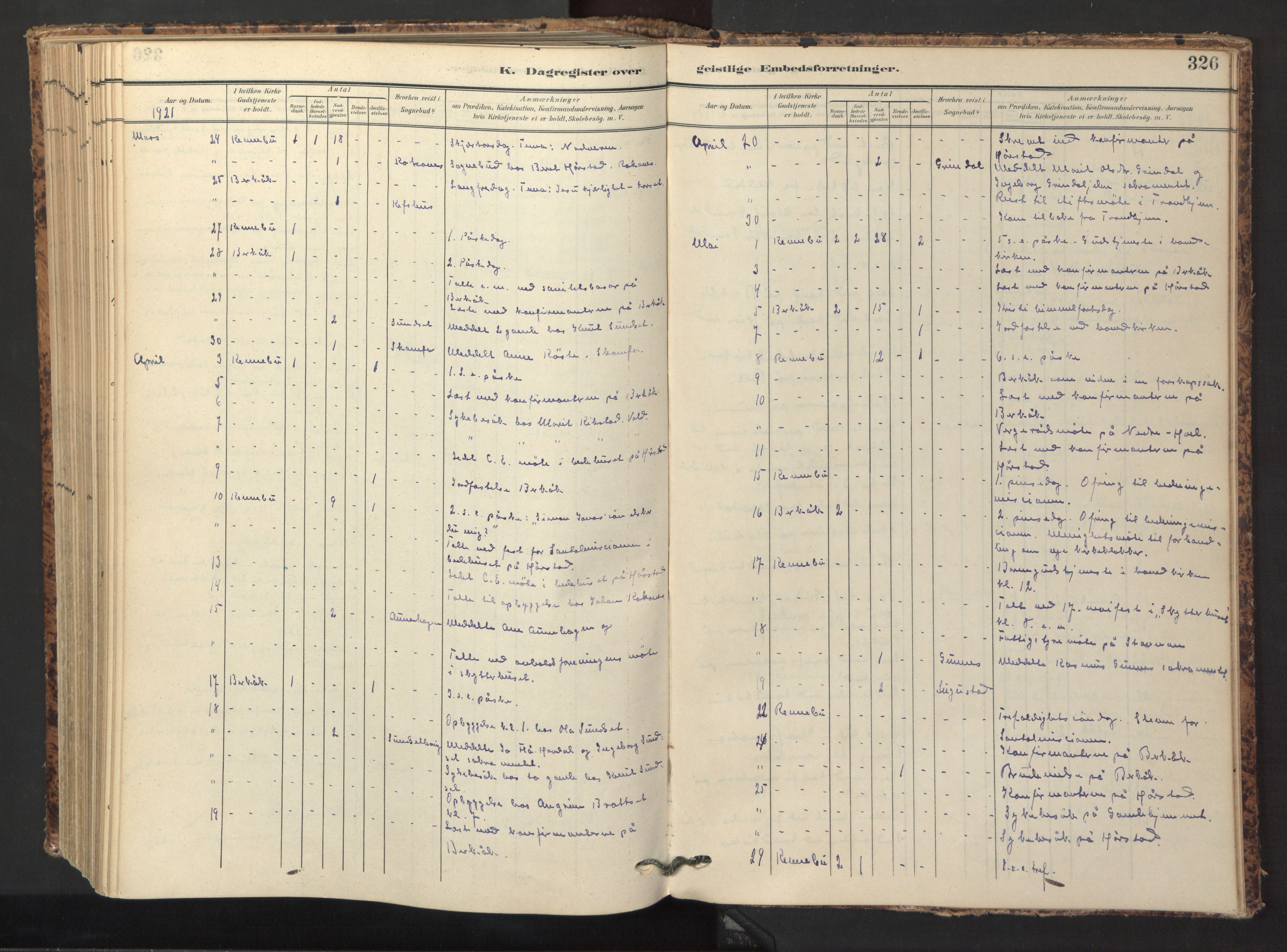 Ministerialprotokoller, klokkerbøker og fødselsregistre - Sør-Trøndelag, AV/SAT-A-1456/674/L0873: Ministerialbok nr. 674A05, 1908-1923, s. 326