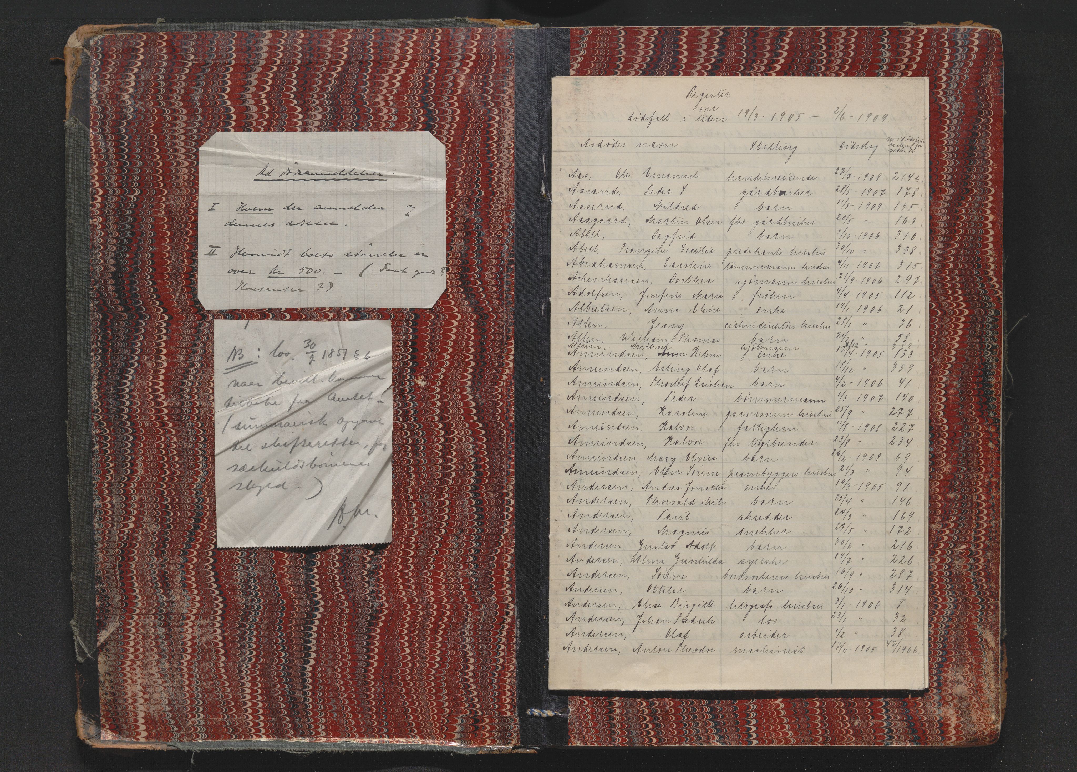 Drammen byfogd, AV/SAKO-A-222/H/Ha/Haa/L0010: Dødsjournal., 1905-1909