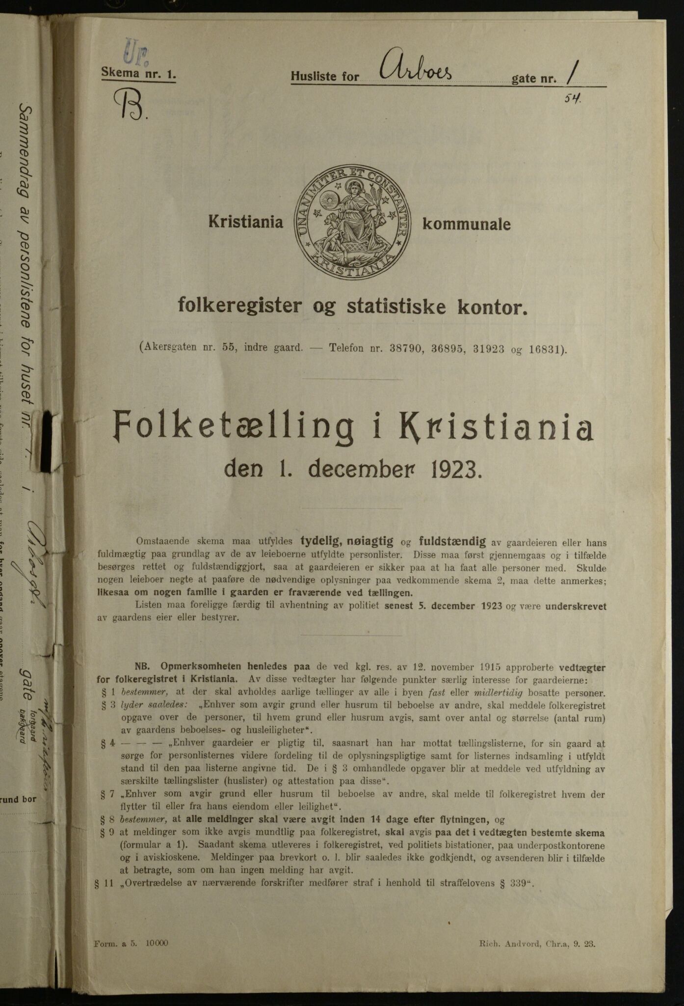 OBA, Kommunal folketelling 1.12.1923 for Kristiania, 1923, s. 1935