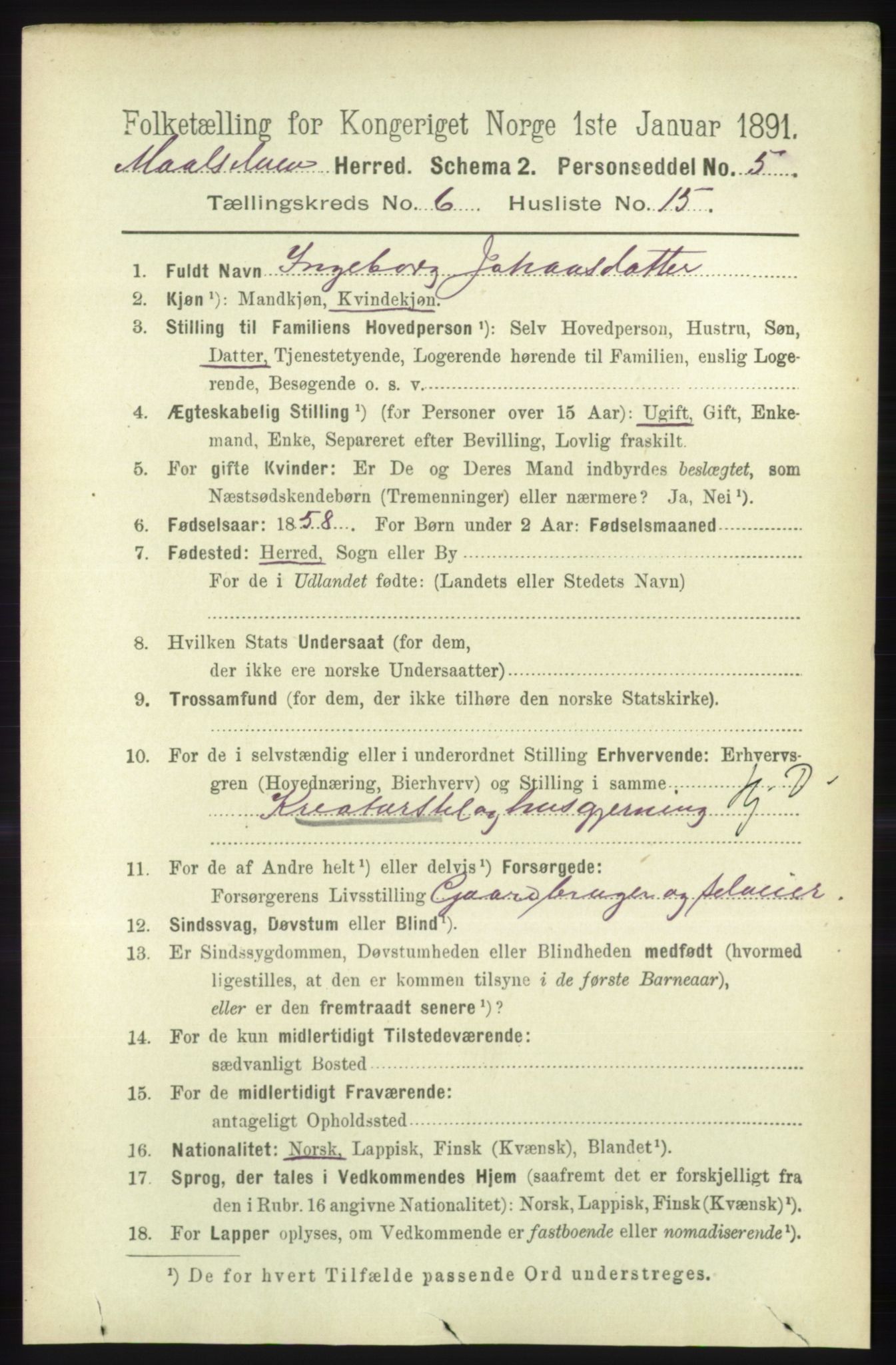 RA, Folketelling 1891 for 1924 Målselv herred, 1891, s. 2148