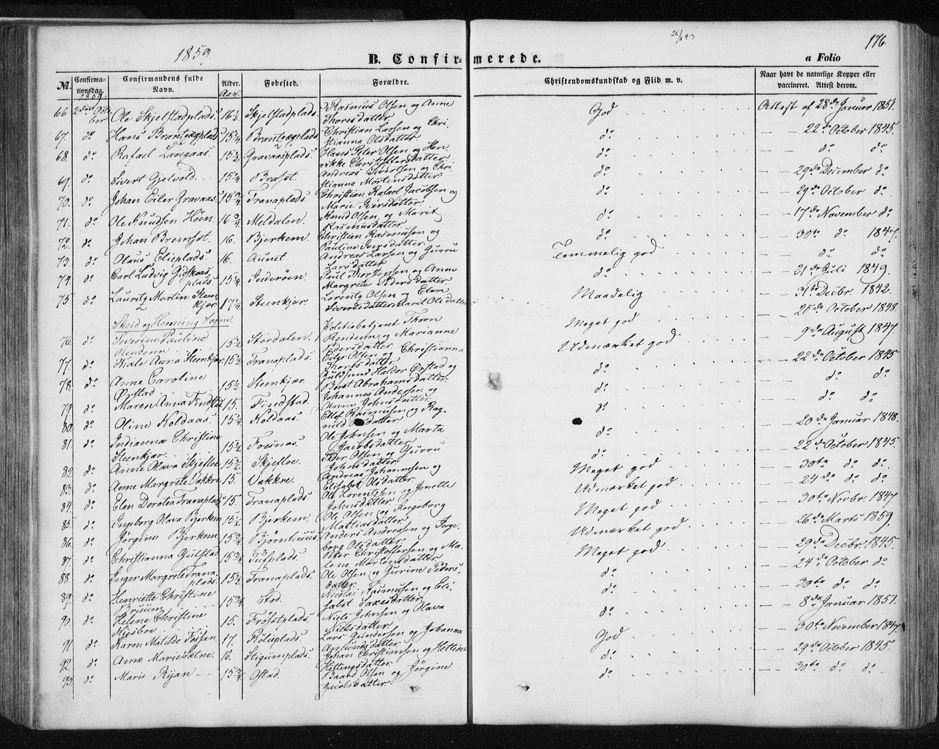 Ministerialprotokoller, klokkerbøker og fødselsregistre - Nord-Trøndelag, SAT/A-1458/735/L0342: Ministerialbok nr. 735A07 /1, 1849-1862, s. 176