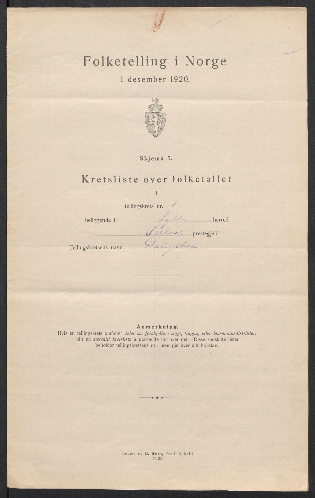 SAT, Folketelling 1920 for 1536 Sylte herred, 1920, s. 7