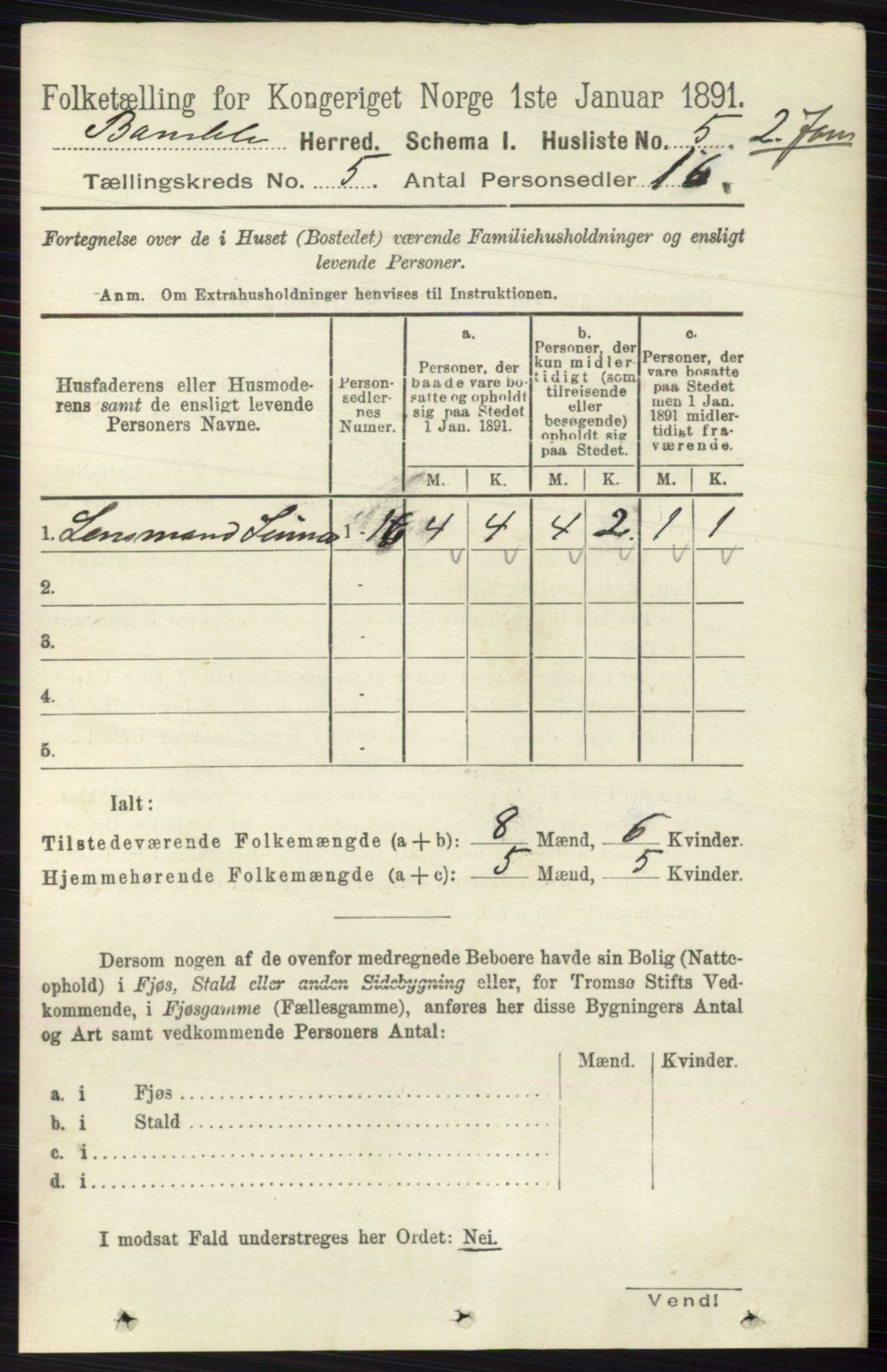 RA, Folketelling 1891 for 0814 Bamble herred, 1891, s. 2177