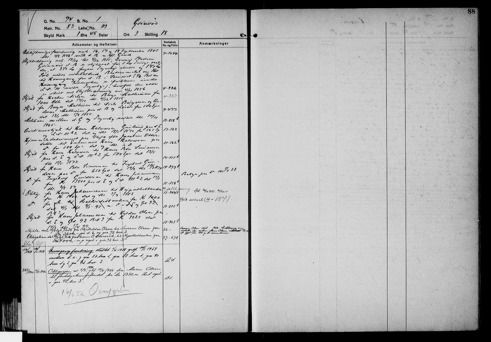 Tune sorenskriveri, AV/SAO-A-10470/G/Ga/Gab/Gabf/L0002a: Panteregister nr. VI 2a, 1910-1953, s. 88