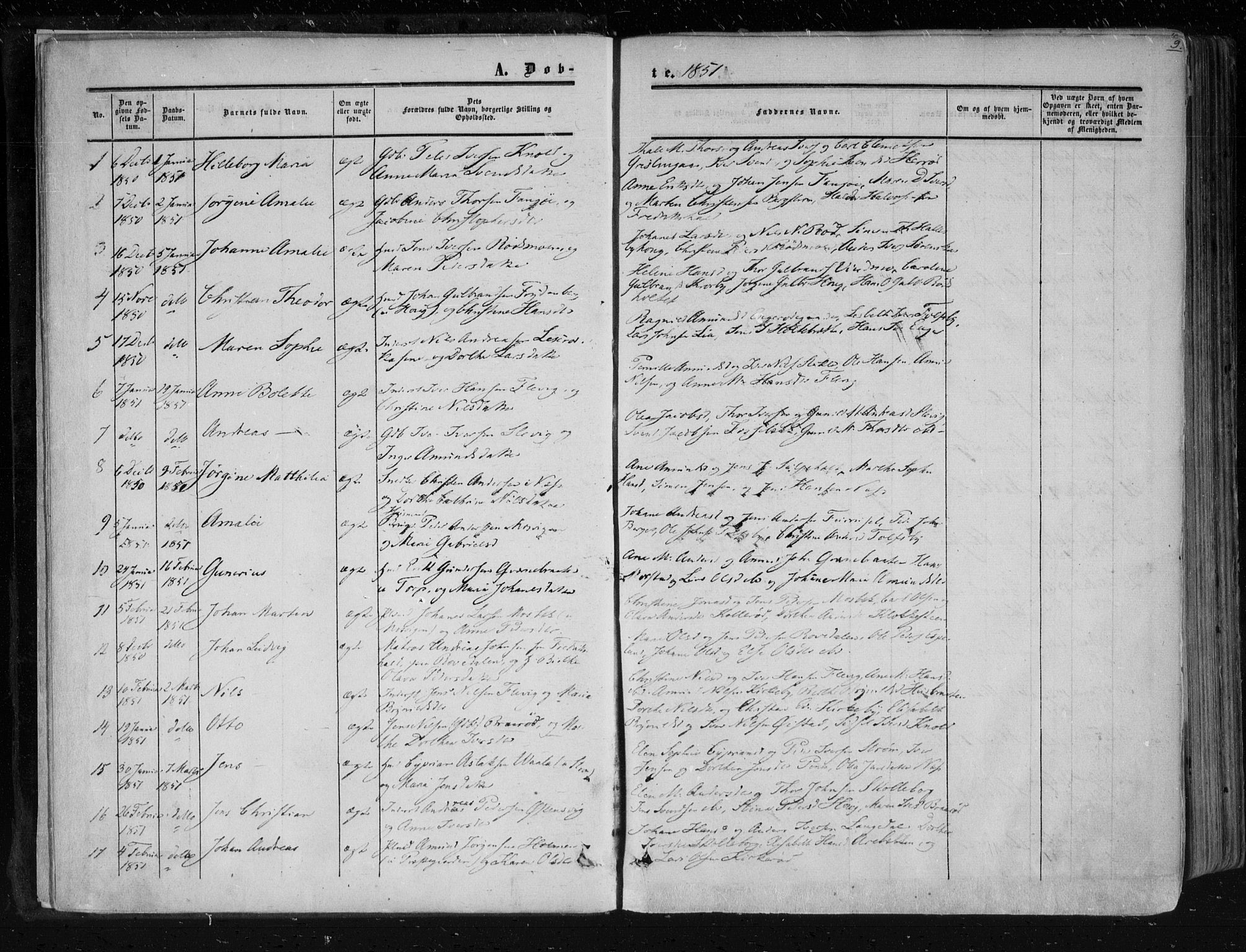 Aremark prestekontor Kirkebøker, AV/SAO-A-10899/F/Fc/L0003: Ministerialbok nr. III 3, 1850-1865, s. 9