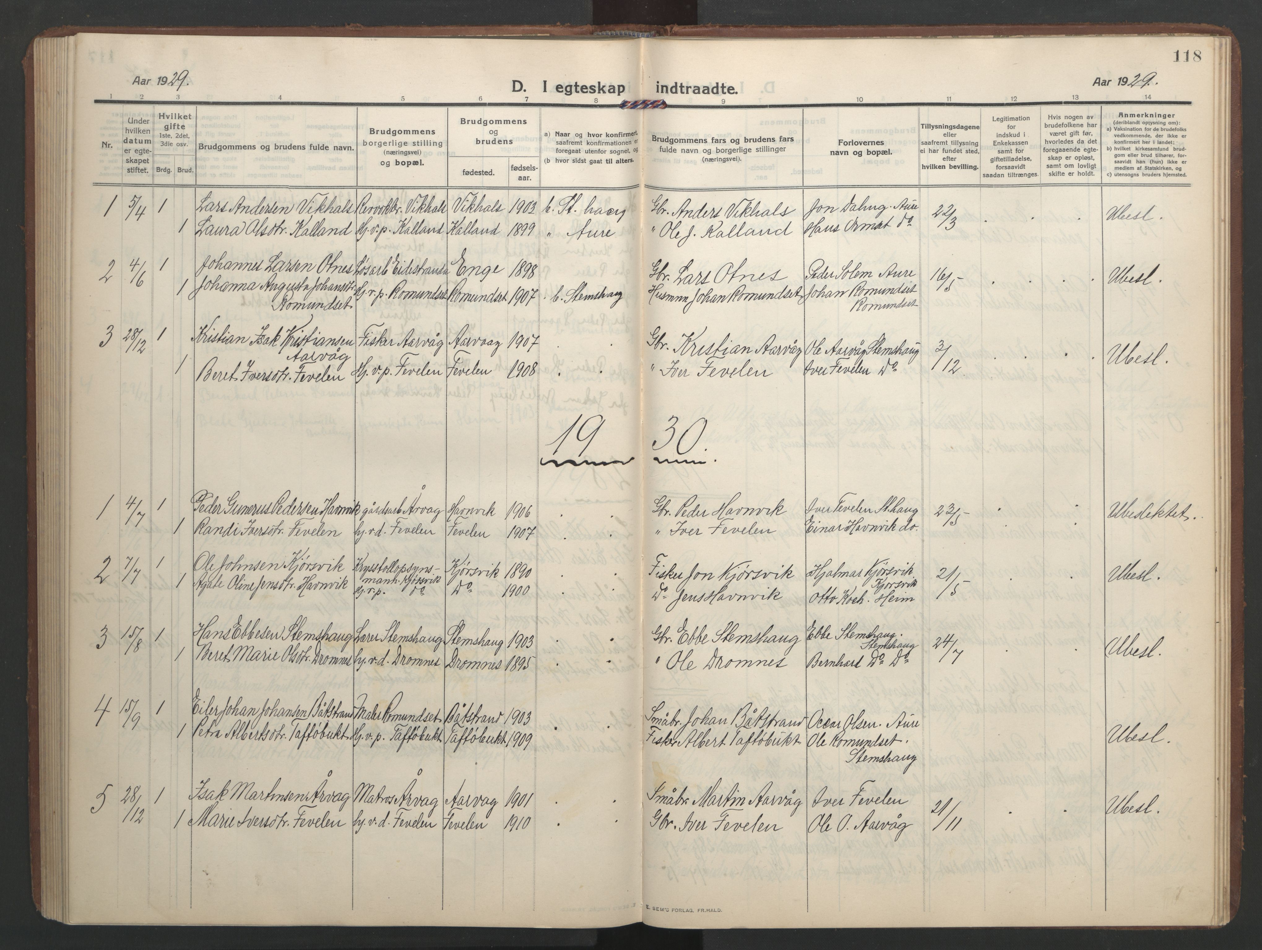 Ministerialprotokoller, klokkerbøker og fødselsregistre - Møre og Romsdal, AV/SAT-A-1454/579/L0919: Klokkerbok nr. 579C01, 1909-1957, s. 118