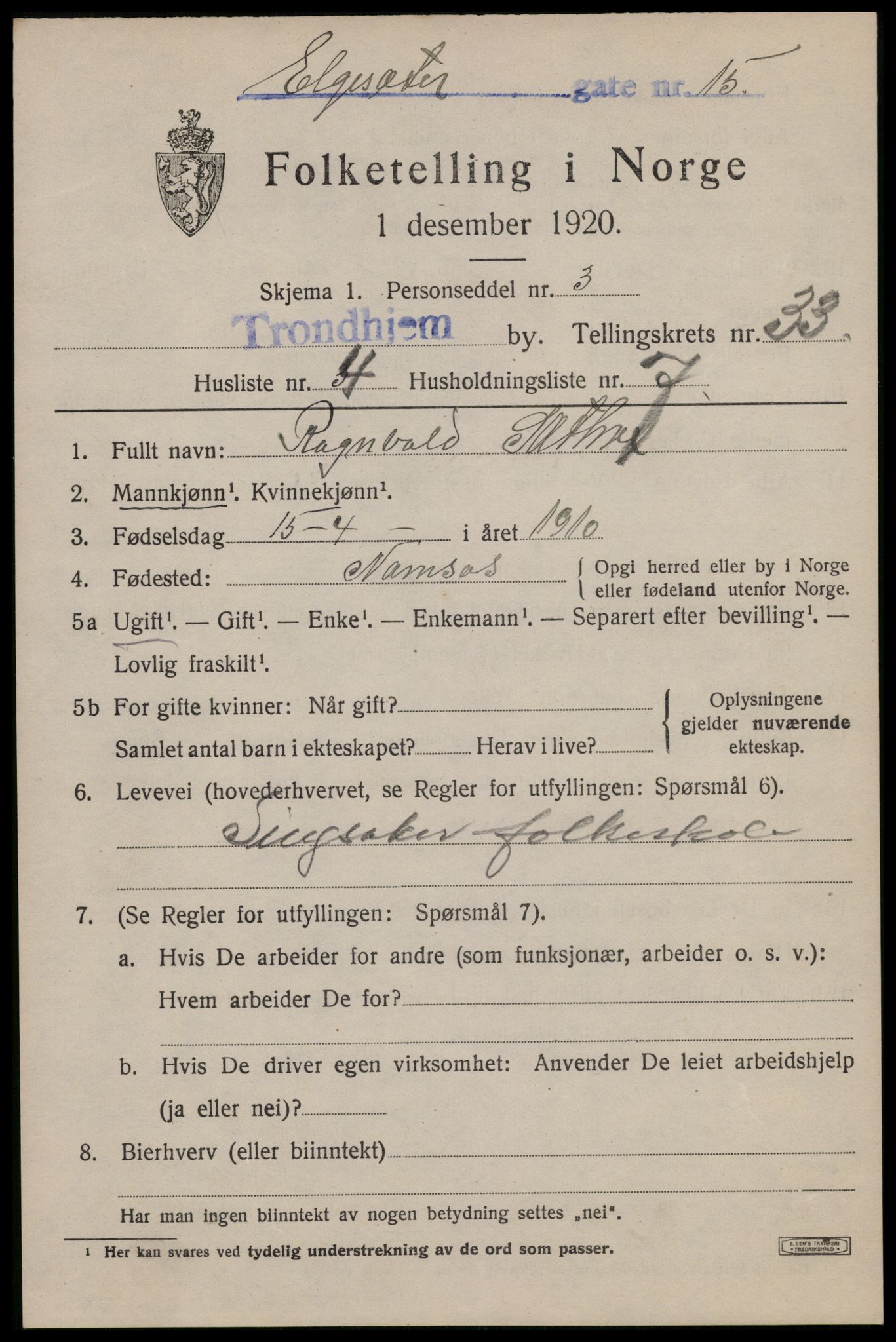 SAT, Folketelling 1920 for 1601 Trondheim kjøpstad, 1920, s. 76302