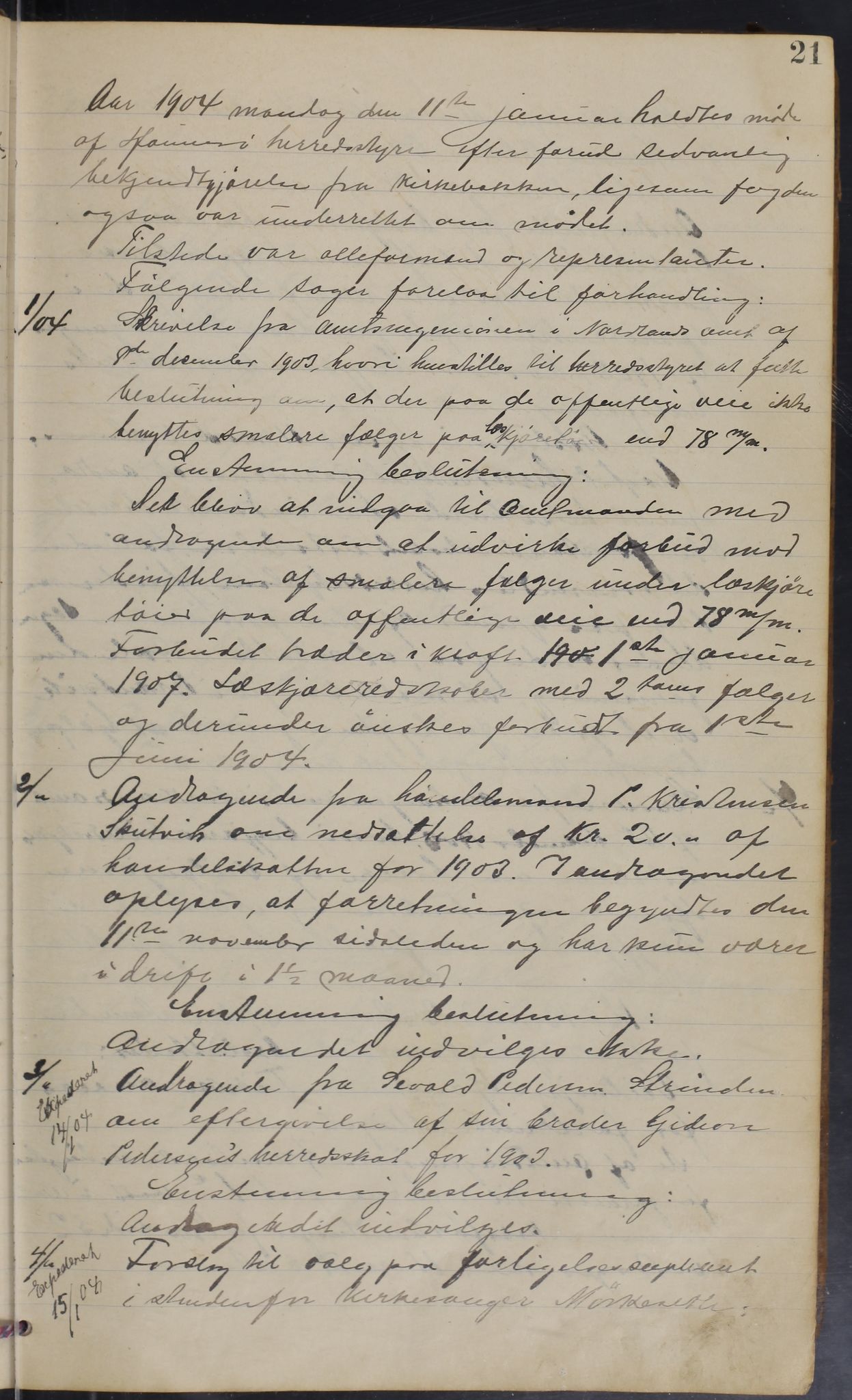 Hamarøy kommune. Formannskapet, AIN/K-18490.150/100/L0002: Møtebok, 1901-1914, s. 21