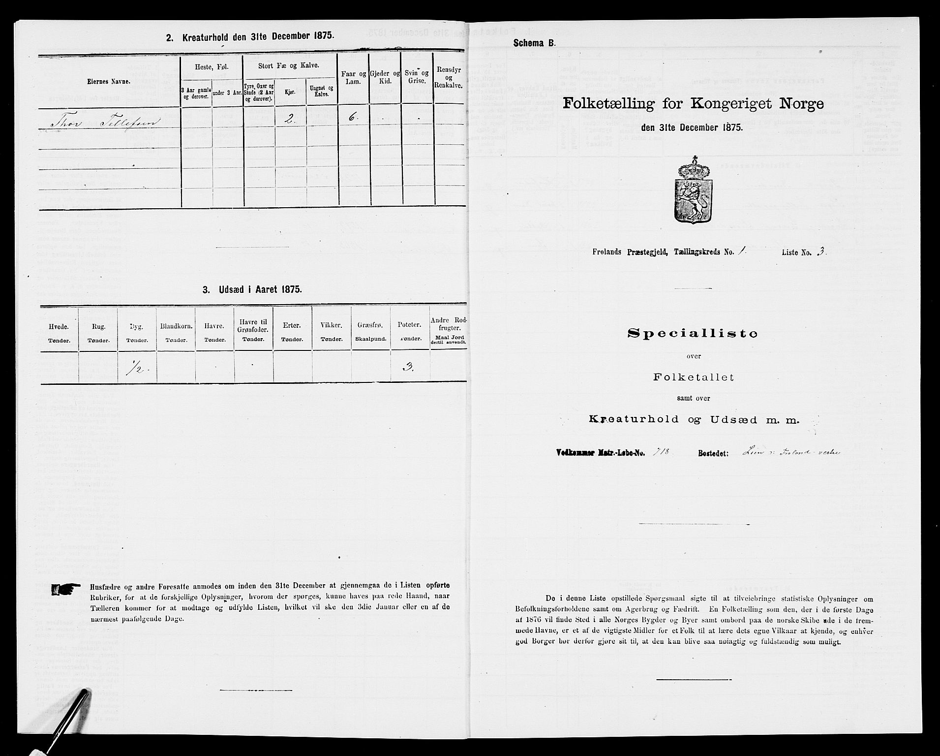 SAK, Folketelling 1875 for 0919P Froland prestegjeld, 1875, s. 43