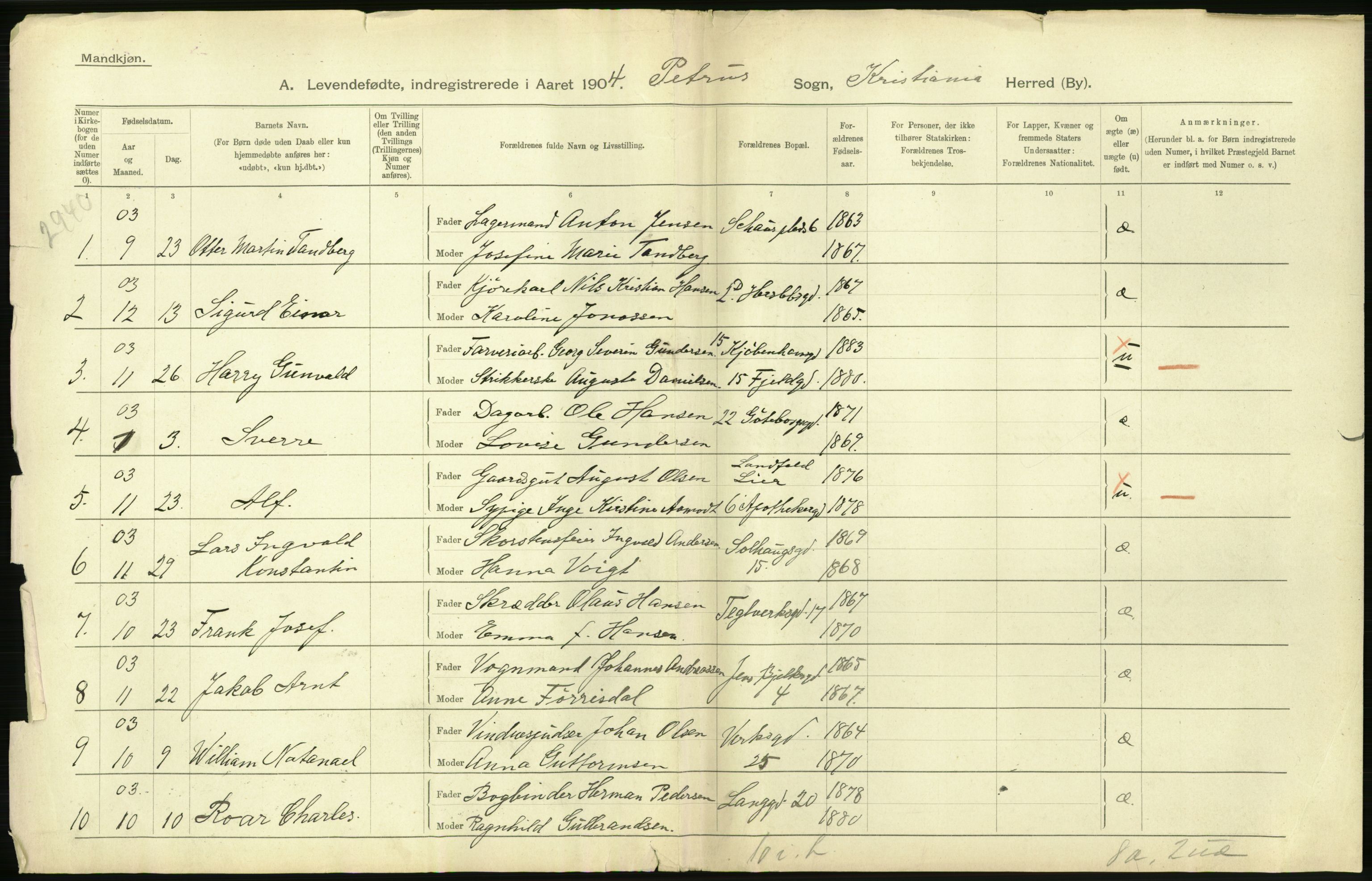 Statistisk sentralbyrå, Sosiodemografiske emner, Befolkning, AV/RA-S-2228/D/Df/Dfa/Dfab/L0003: Kristiania: Fødte, 1904, s. 756