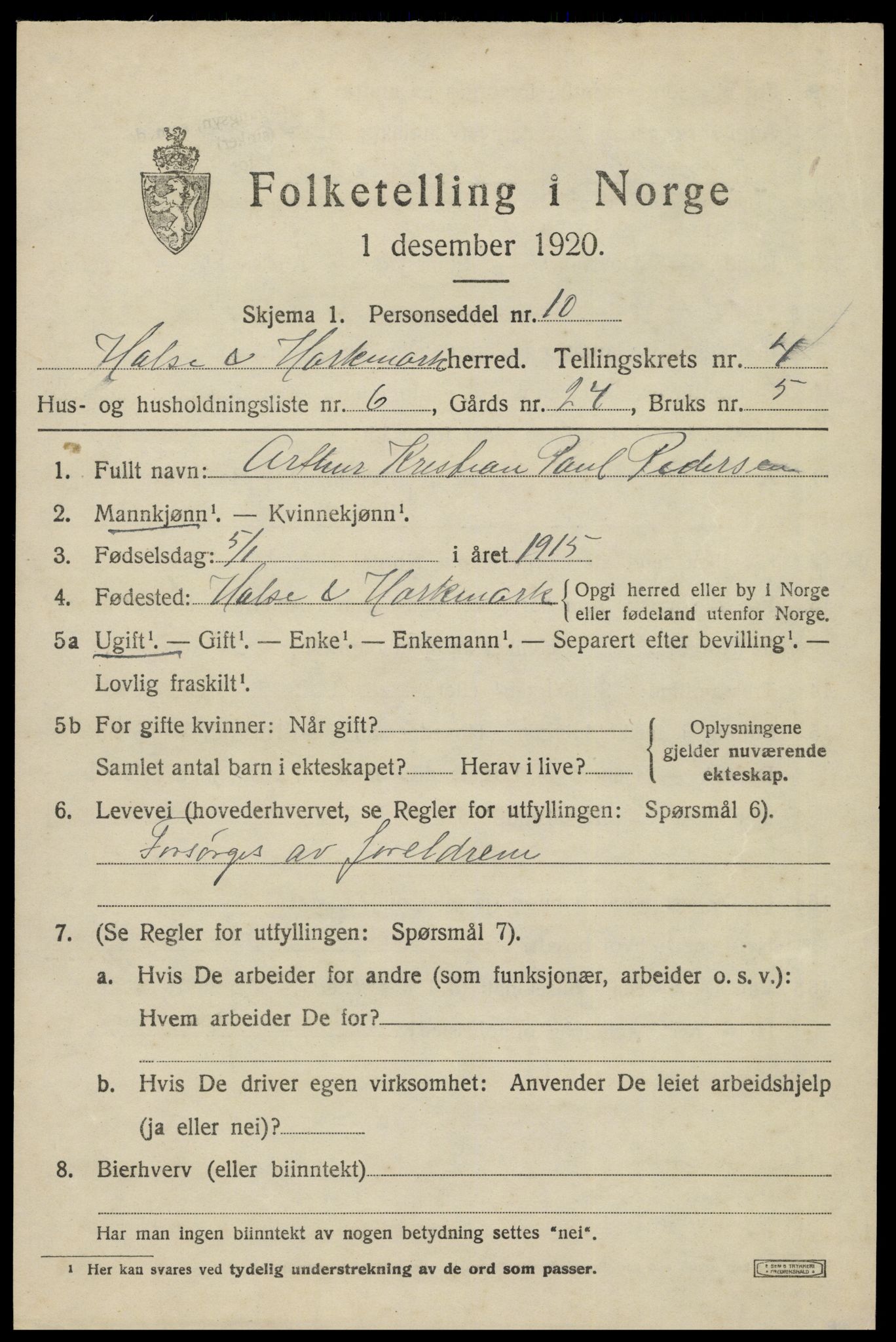 SAK, Folketelling 1920 for 1019 Halse og Harkmark herred, 1920, s. 2914