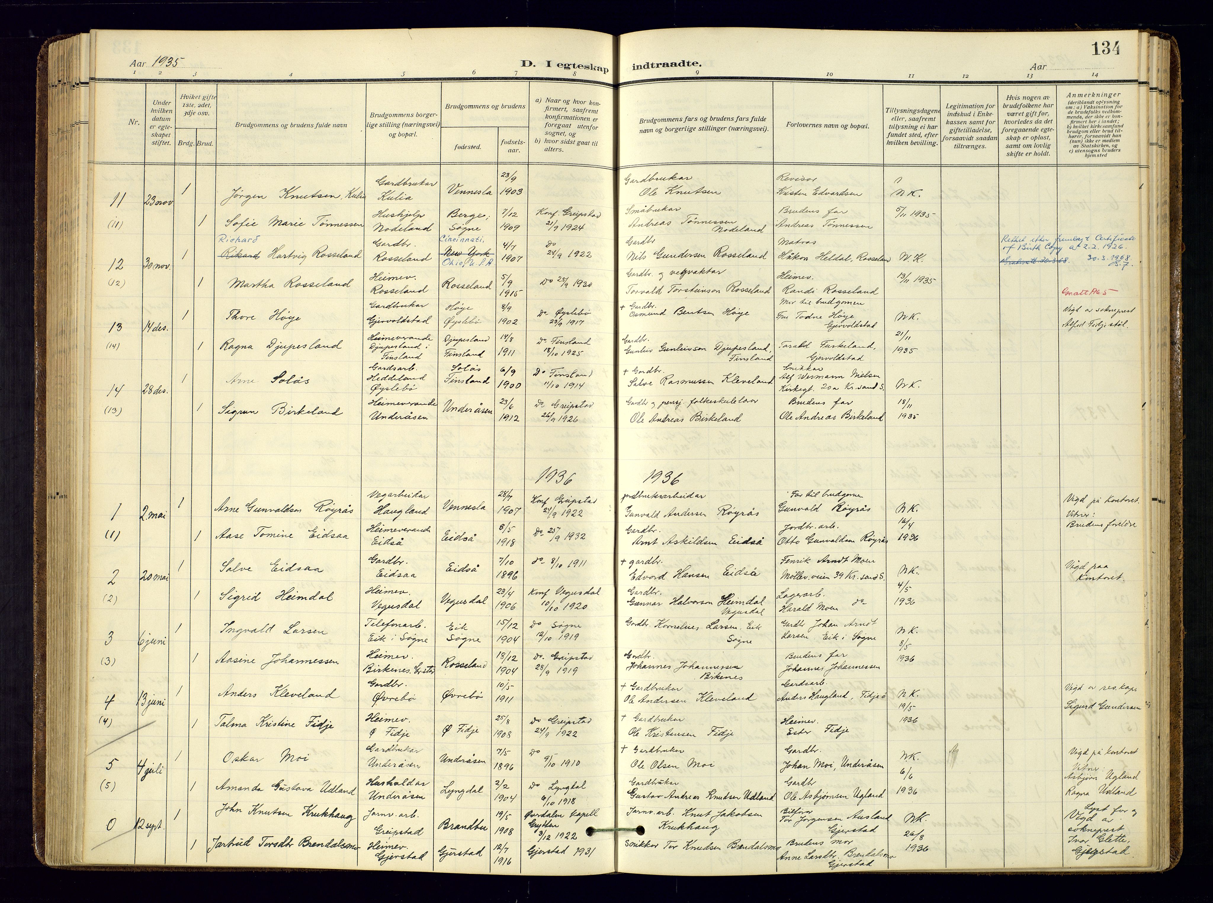 Søgne sokneprestkontor, AV/SAK-1111-0037/F/Fa/Faa/L0004: Ministerialbok nr. A-4, 1911-1945, s. 134