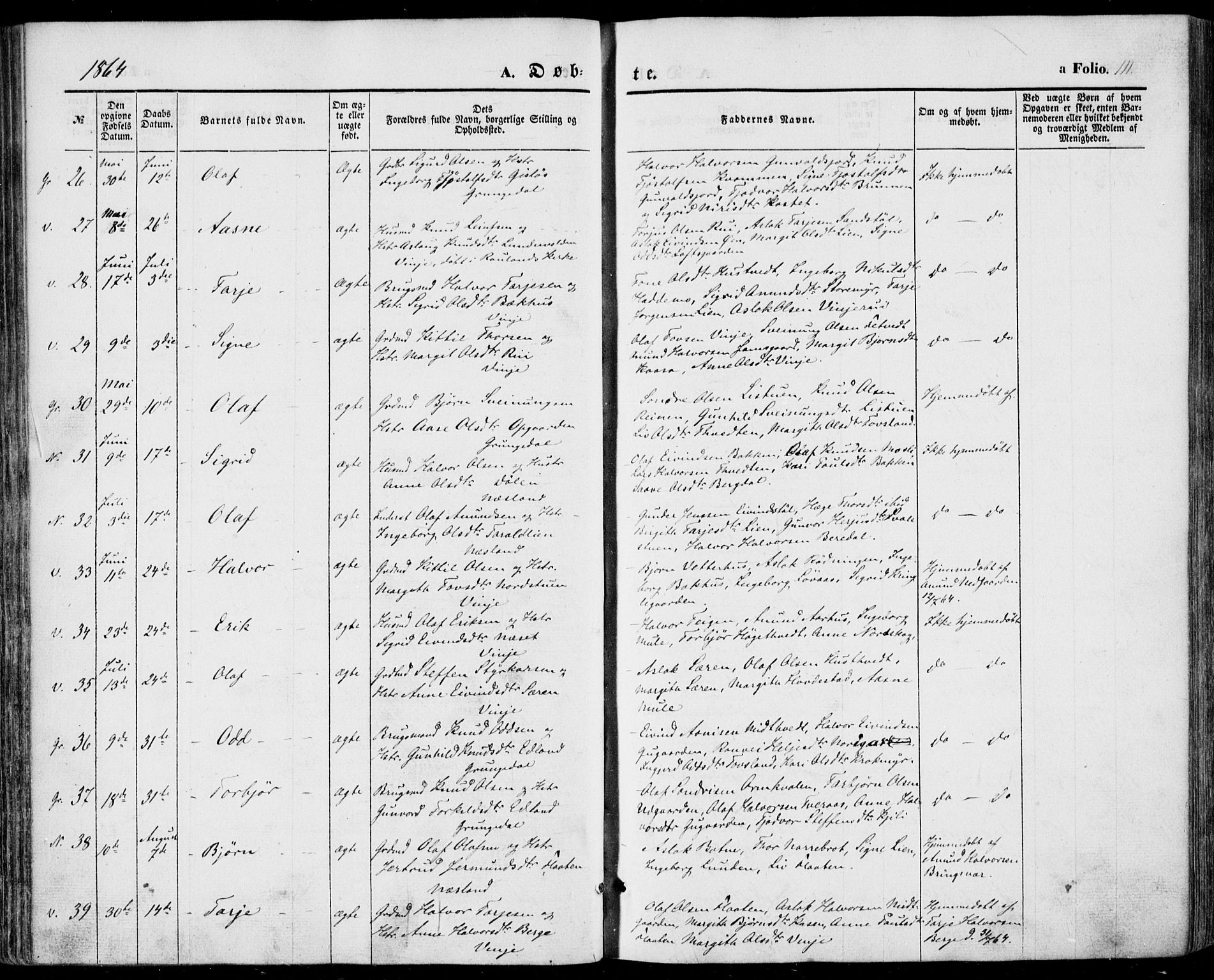 Vinje kirkebøker, AV/SAKO-A-312/F/Fa/L0004: Ministerialbok nr. I 4, 1843-1869, s. 111